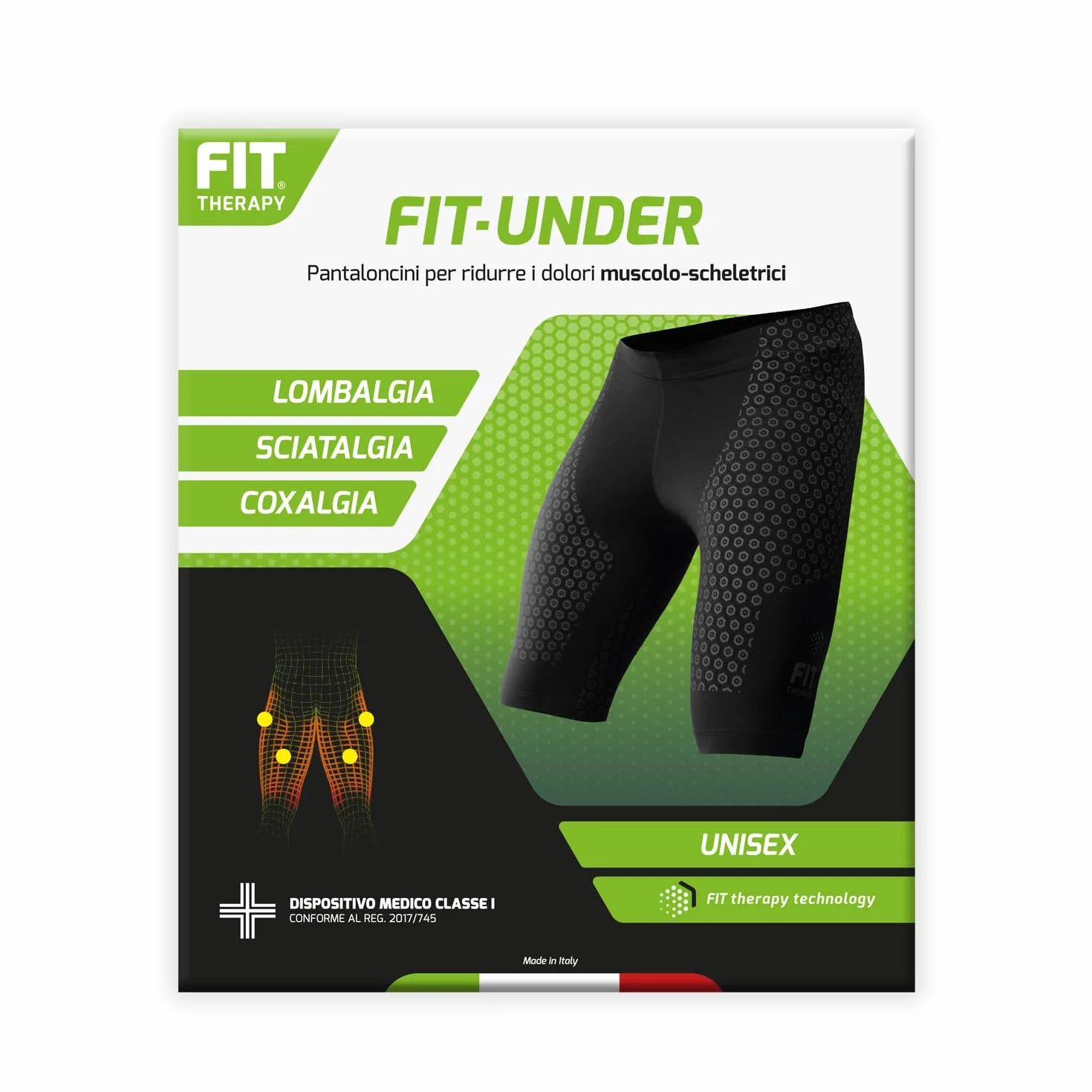 FIT THERAPY Pantaloncini Tecnici Dispositivo Medico per Dolori Muscolari e Articolari Lombalgia Coxalgia Sciatalgia Senza farmaci traspirante