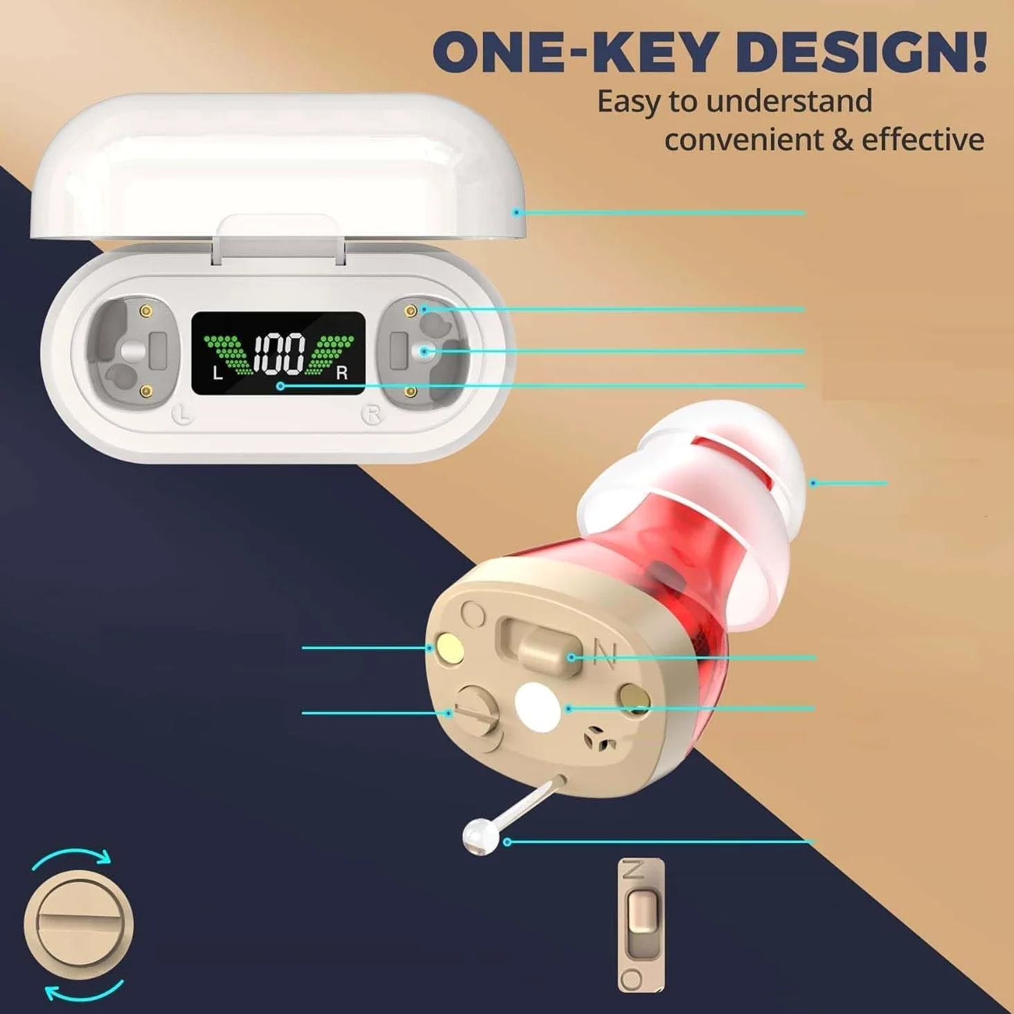 MEDca Ricaricabile per anziani - In-Ear PSAP Digital Personal Pair (CIC) con qualità superiore, riduzione intelligente, visualizzazione della potenza e durata della batteria