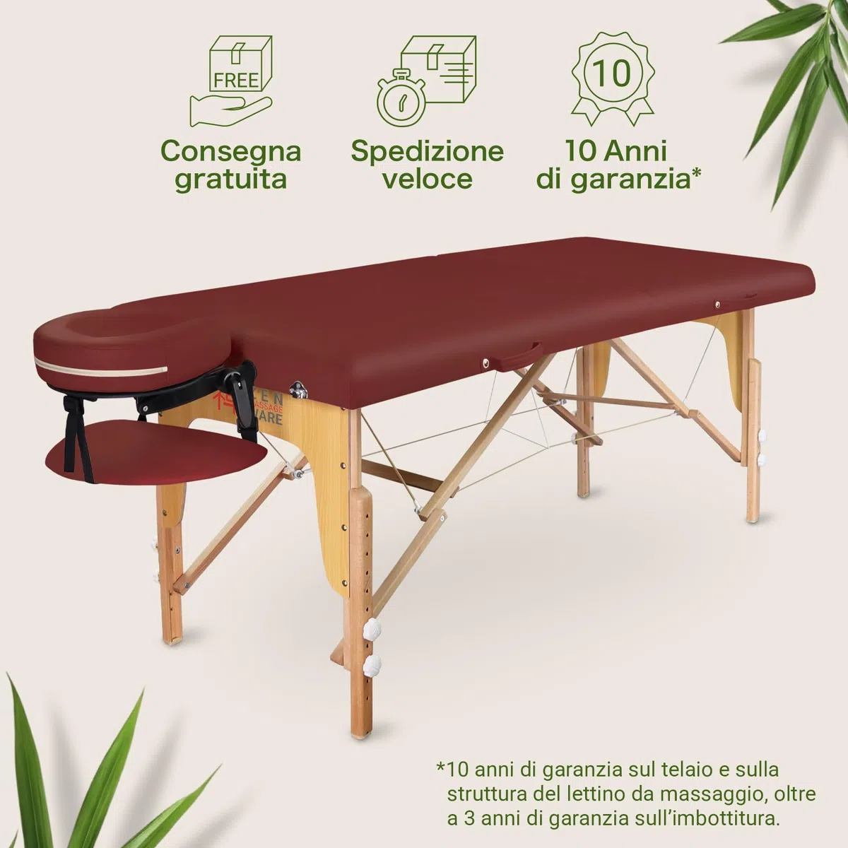 ZEN - Lettino massaggio mobile StartUp pieghevole & regolabile - tavolino massaggio legno massiccio stabile - panchina massaggio con poggiatesta, braccioli e borsa da trasporto regolabili (bordeaux)