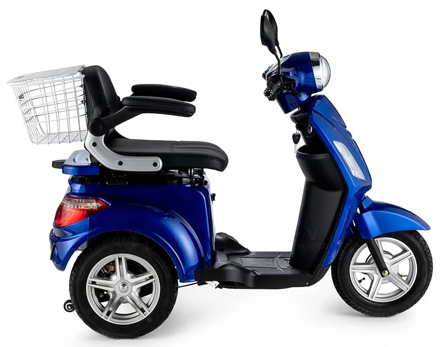 VELECO ZT15 - Scooter Disabili a 3 ruote - Completamente assemblato e pronto all'uso - Freno elettromagnetico automatico - Tachimetro a LED (BLU)