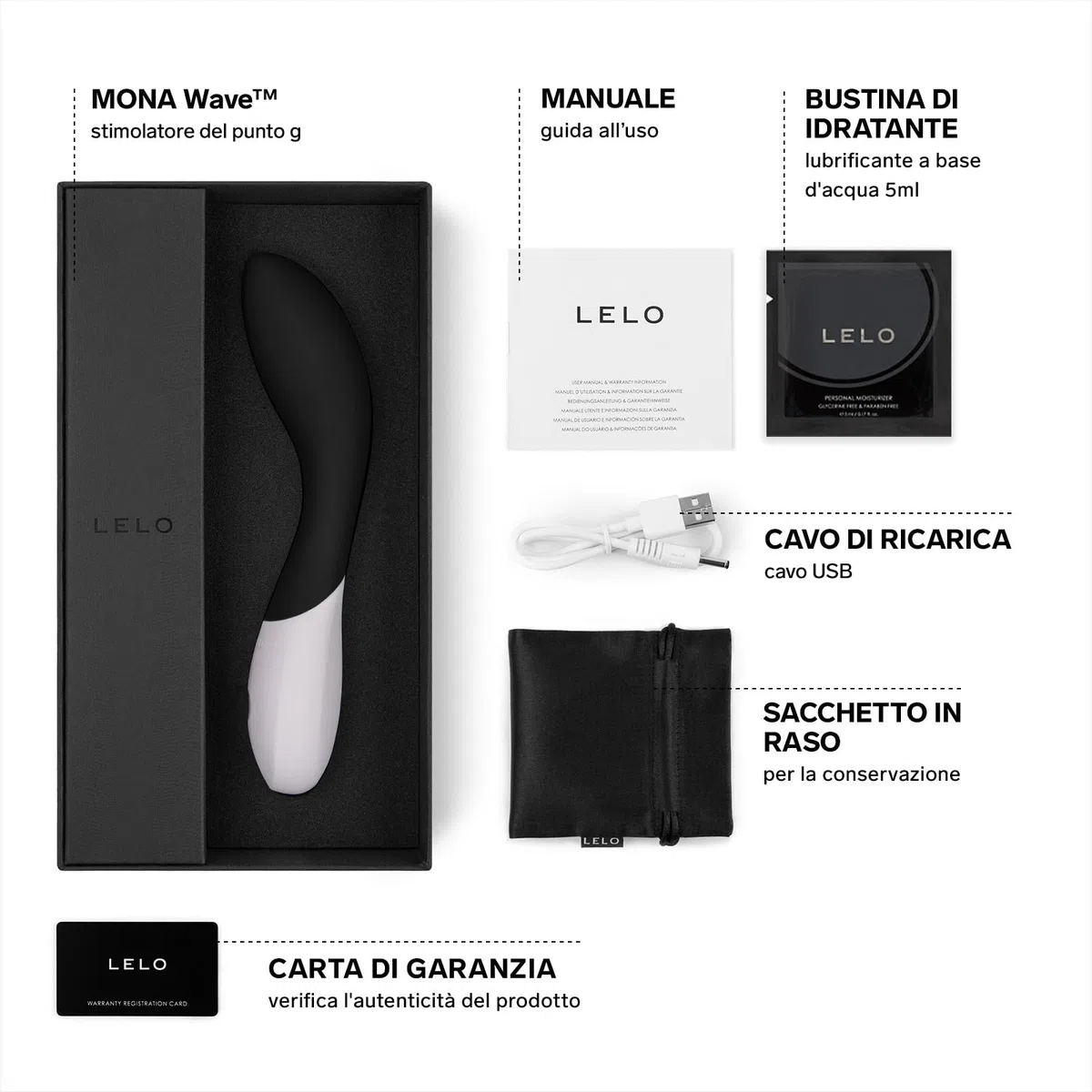 LELO MONA Wave Vibratore per Donna con Tecnologia WaveMotion e 12 Modalità di Vibrazione, Vibratori, Vibratori Donna con Movimento Wave, Nero (Black)