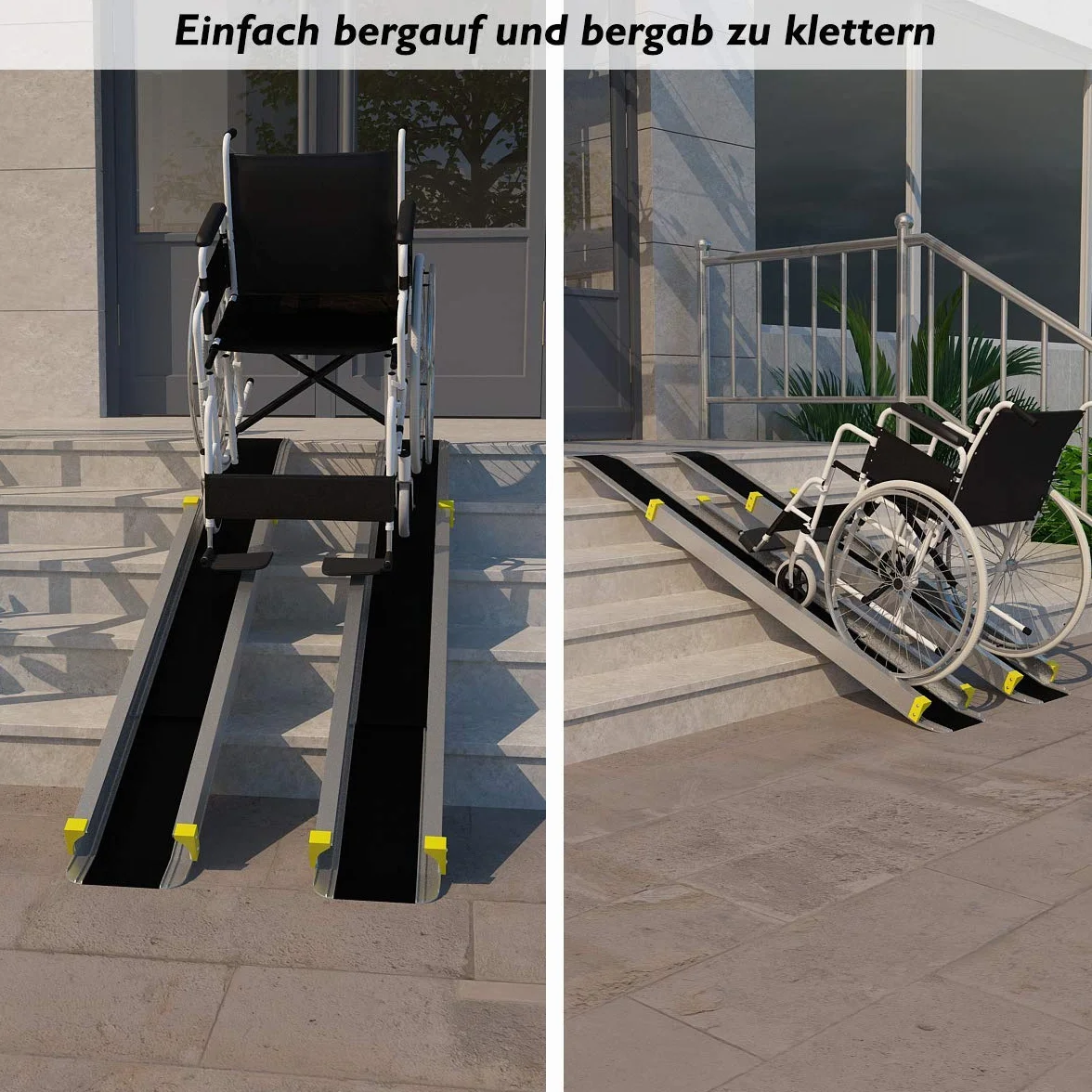 FANTASK 2 rampe in alluminio, 121,5-212,5 cm, rampa per sedia a rotelle con rivestimento antiscivolo, rampa telescopica antiscivolo fino a 270 kg, coppia di rampe telescopiche per sedia a rotelle e