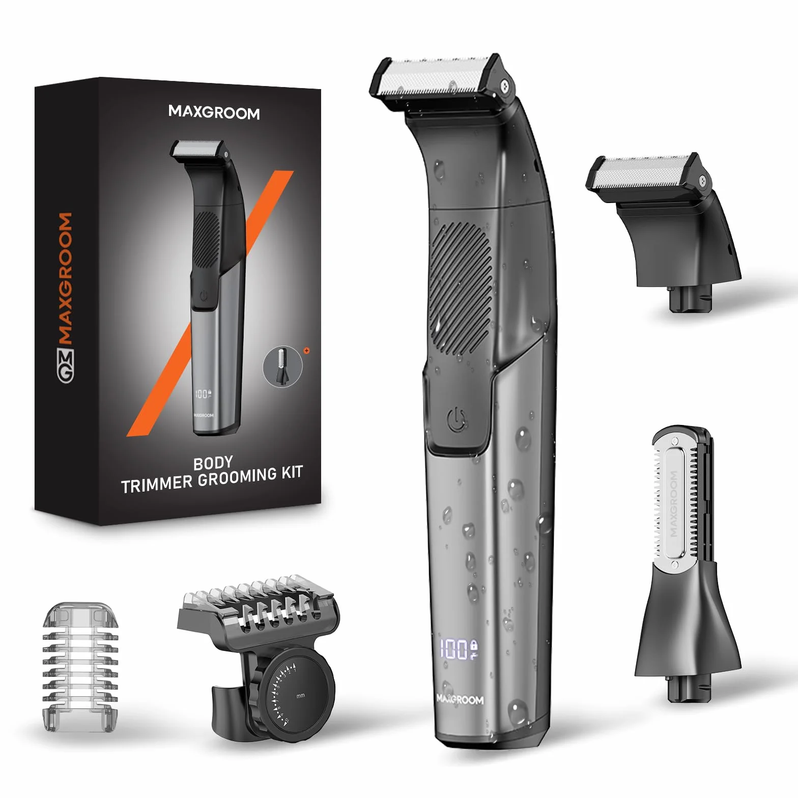 MAXGROOM 2 in 1 Rasoio Elettrico Corpo Uomo a Umido e Secco, Depilatore Corpo con 2 Testine, Display LED