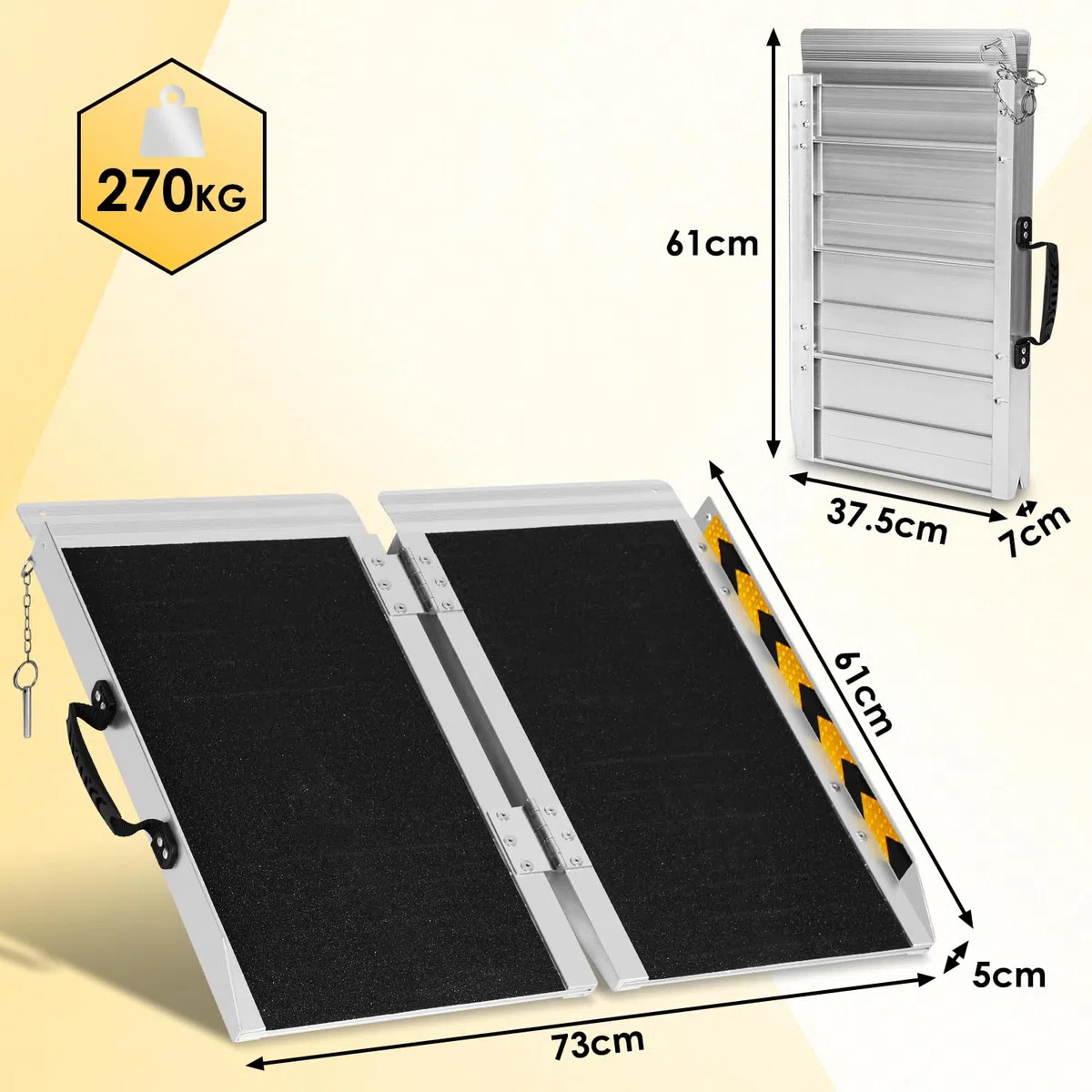 Rampa portatile per sedia a rotelle 61 cm, rampa per sedia a rotelle in alluminio, rampa antiscivolo per sedia a rotelle, guida di accesso mobile resistente fino a 270 kg, rampa pieghevole per