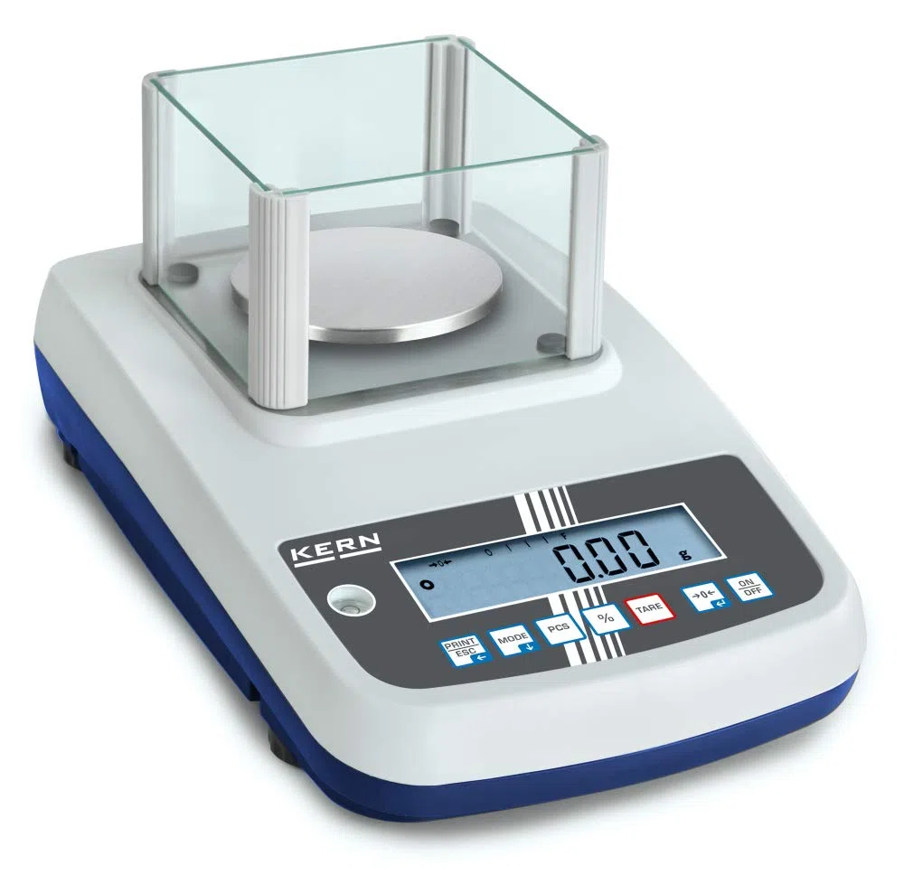 Kern EWJ 600-2M - Bilancia di precisione, Portate [Max]: 600 g, Divisione [d]: 0,01 g, Piatto di pesata: Ø 135 mm (Acciaio inox), Gabbietta antivento, RS232 & USB, Incl. OMOLOGAZIONE