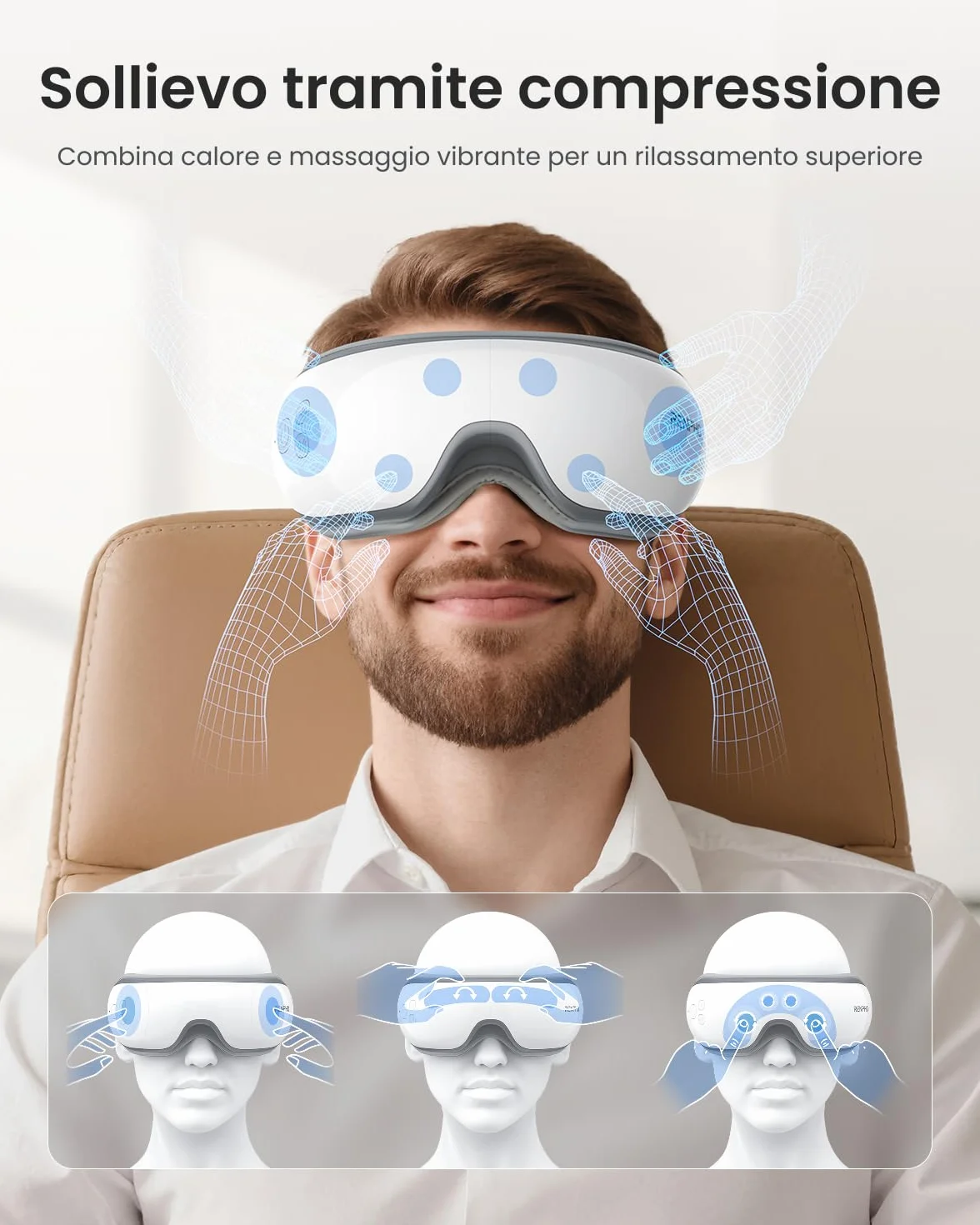 RENPHO Eyeris 1 Massaggiatore per gli occhi con riscaldamento Bluetooth Maschera occhi Relax affaticamento