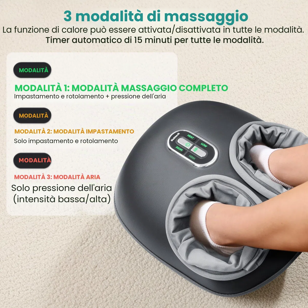 Nekteck Massaggiatore per piedi con calore, macchina per massaggio shiatsu per piedi profondo, compressione dell'aria, migliora la circolazione sanguigna e il benessere del piede (grigio scuro)