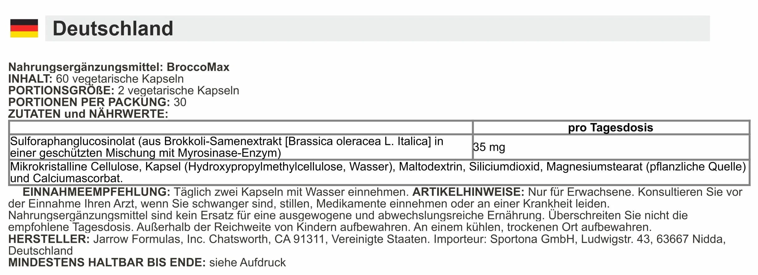 Jarrow Formulas BroccoMax Estratto di broccoli 60 capsule