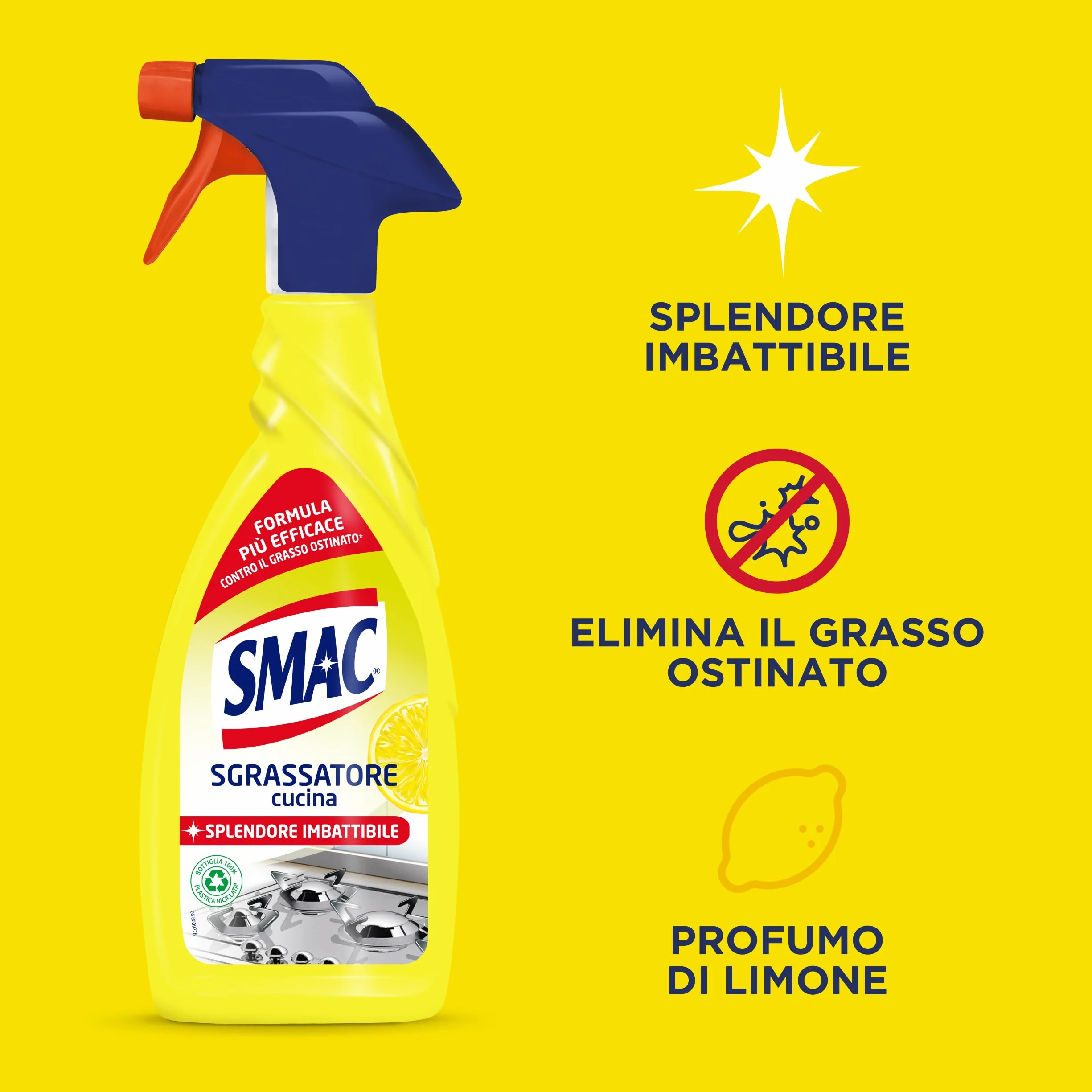 Smac Sgrassatore Cucina al Limone Spray Multisuperficie Zero Aloni 650 ml x 12