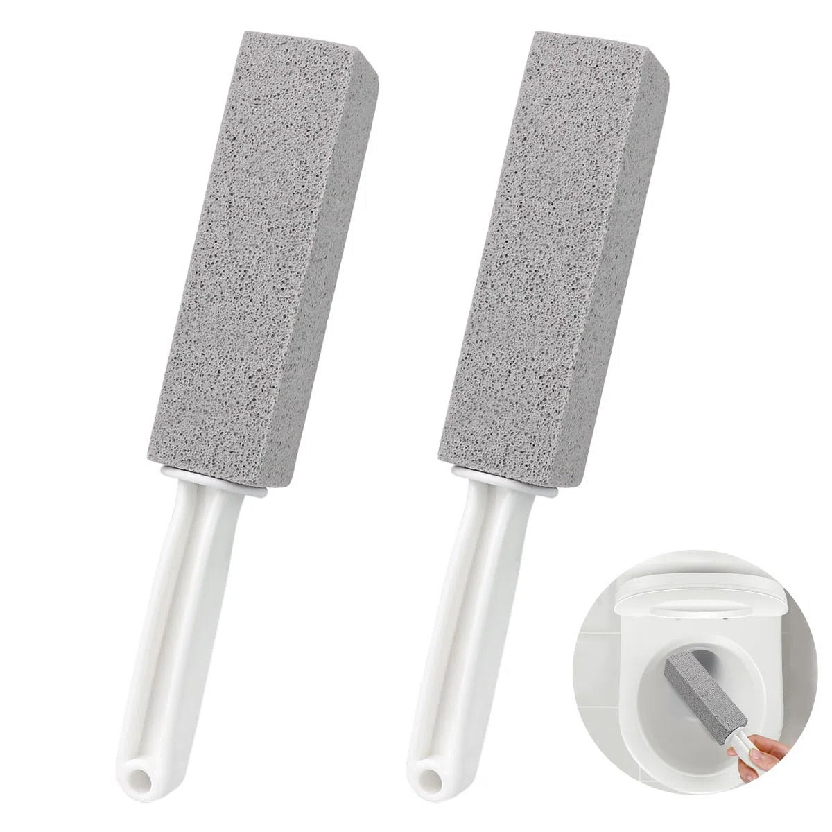 ddLUCK, Pietra pomice con manico, spazzola per WC con manico in plastica antiscivolo per pulizia di cucina/bagno/piscina/casa, confezione da 2
