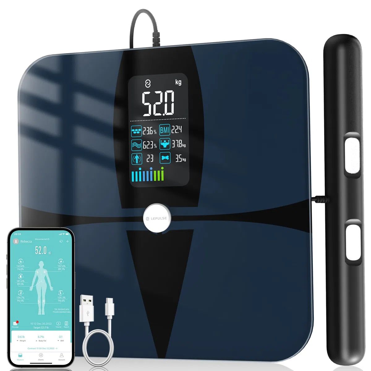 Bilancia con Analisi Segmentale di Grasso e Muscolo, Bilancia Pesapersone con Display Grande 8 in 1, Bilancia Impedenziometrica Professionale con 20 Metriche Corporee, Bilancia Smart con APP