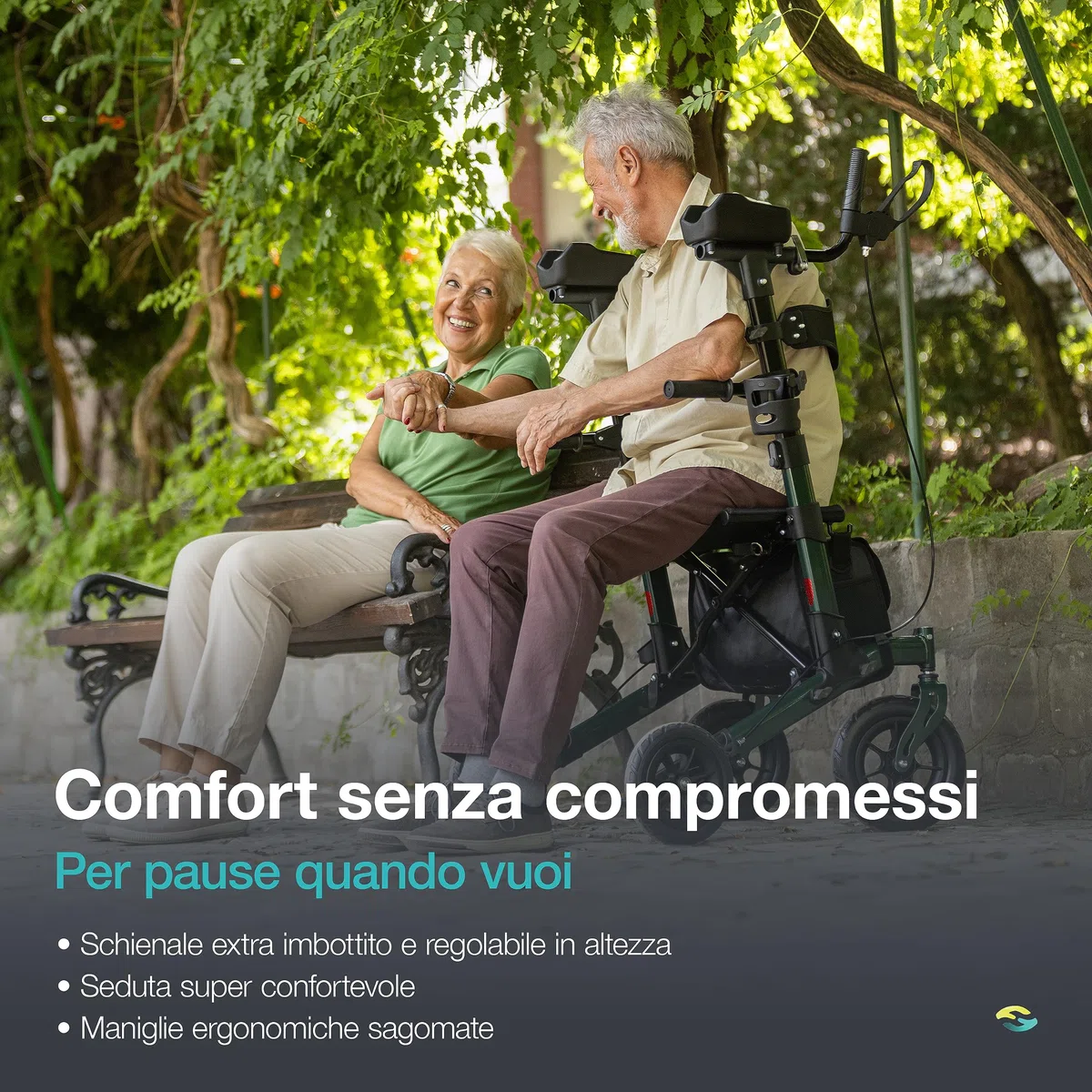 helavo H1160-EU deambulatore per l'artrite da esterno con imbottiture per avambracci – Girello per anziani con ruota gomma piena antiforatura – Massima mobilità e comfort all'aperto