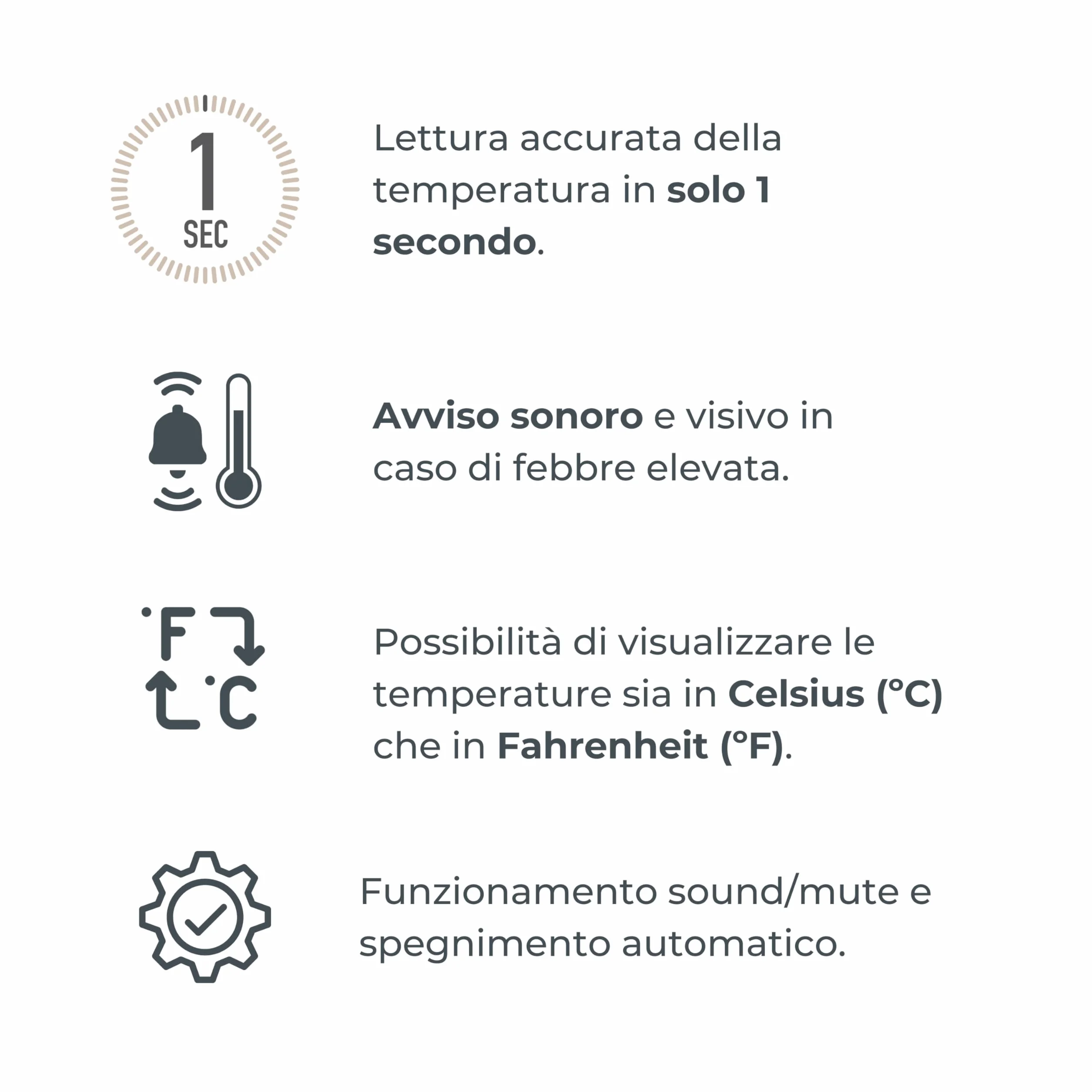 Nuvita 2075 Termometro Digitale Frontale e Auricolare 1 Secondo 4 Modalità Memoria Allarmi