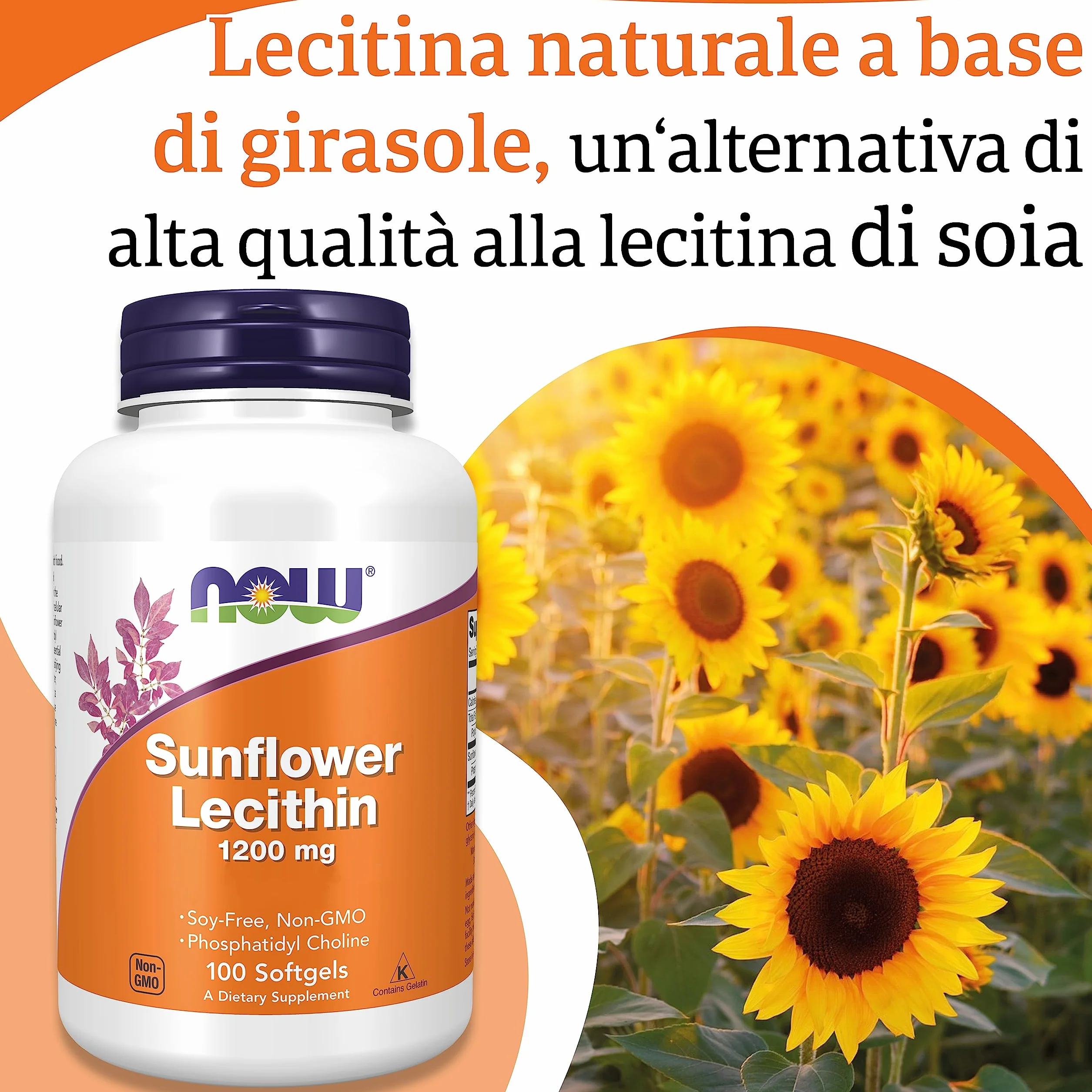 Now Foods Sunflower Lecithin 1200mg 100 Softgels Non-GMO Soy Free Gluten Free