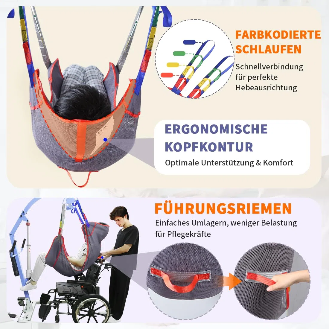 EZ Assistive Sling universale per pazienti a tutto il corpo, Lift Medical Sling for Bed Positioning, Transfer for Elderly, Disabled, Bedridden, 500LBS Weight Capacity (Lilla Grigio-Piccolo)
