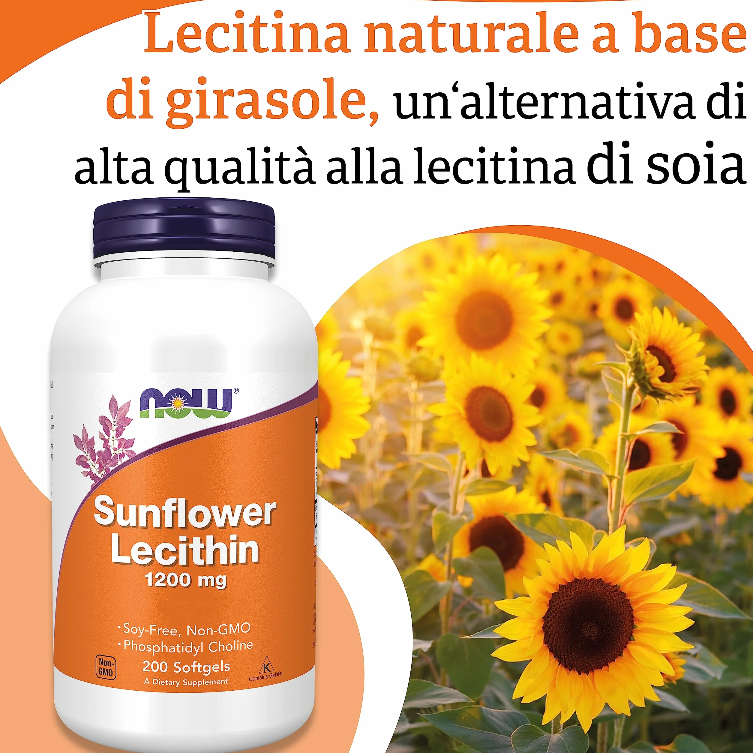 Now Foods Sunflower Lecithin 1200mg 200 Softgels Laboratory Tested Gluten Free Soy Free