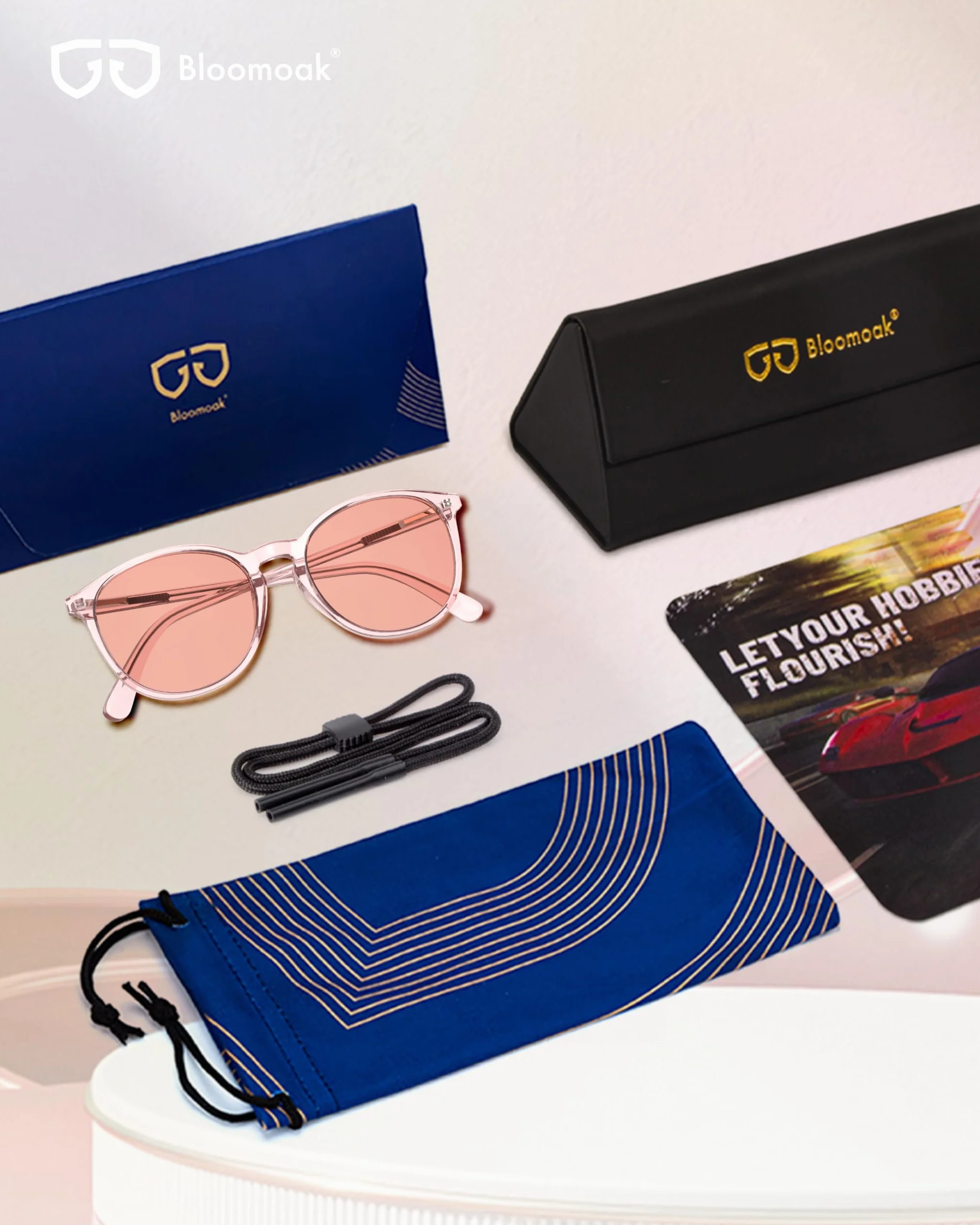 Bloomoak Occhiali FL-Flex per emicrania rosa, 53 mm, per sensibilità alla luce e fotofobia