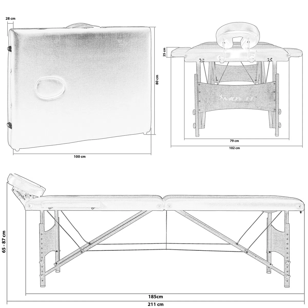 MOVIT Deluxe Lettino da massaggio incl. borsa, larghezza XXL 80 cm, imbottitura 8 cm, struttura in legno massiccio, colore a scelta, testato per sostanze nocive, bianco