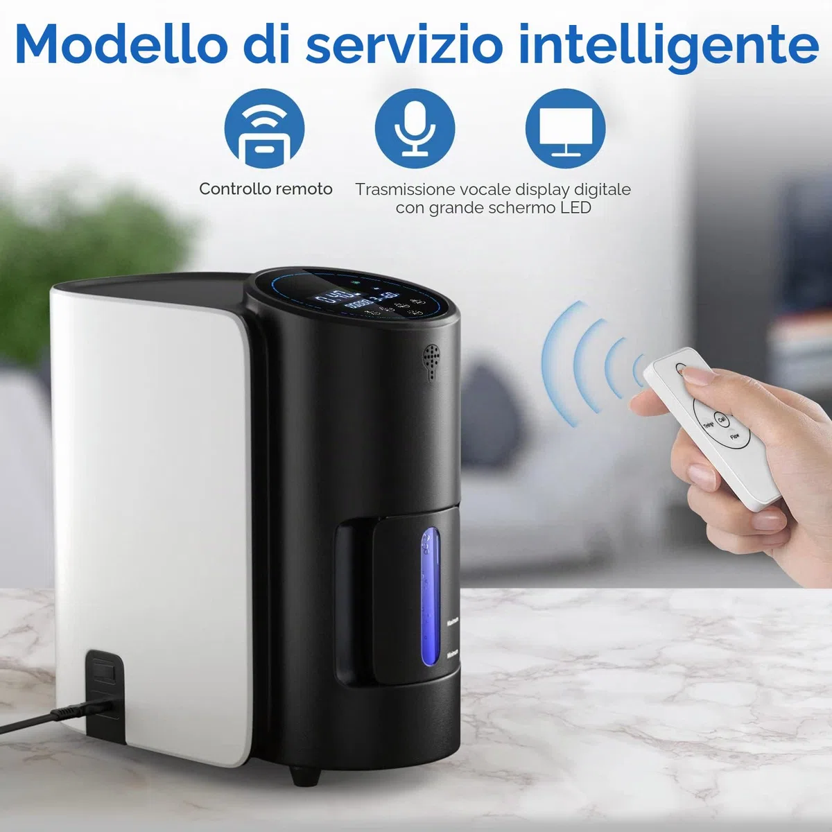 Concentratore di ossigeno portatile per la casa - 1-7 L/min regolabile, fino al 93% di purezza di ossigeno, silenzioso (42 dB) con telecomando