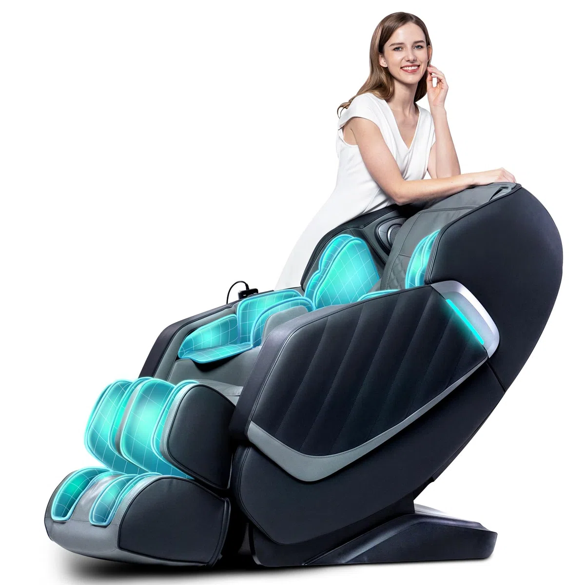 HealthRelife Poltrona massaggiante per tutto il corpo,sedia da massaggio intelligente Zero Gravity, mani robotiche 3D,con guida SL, poltrona relax,altoparlante Bluetooth, colore nero
