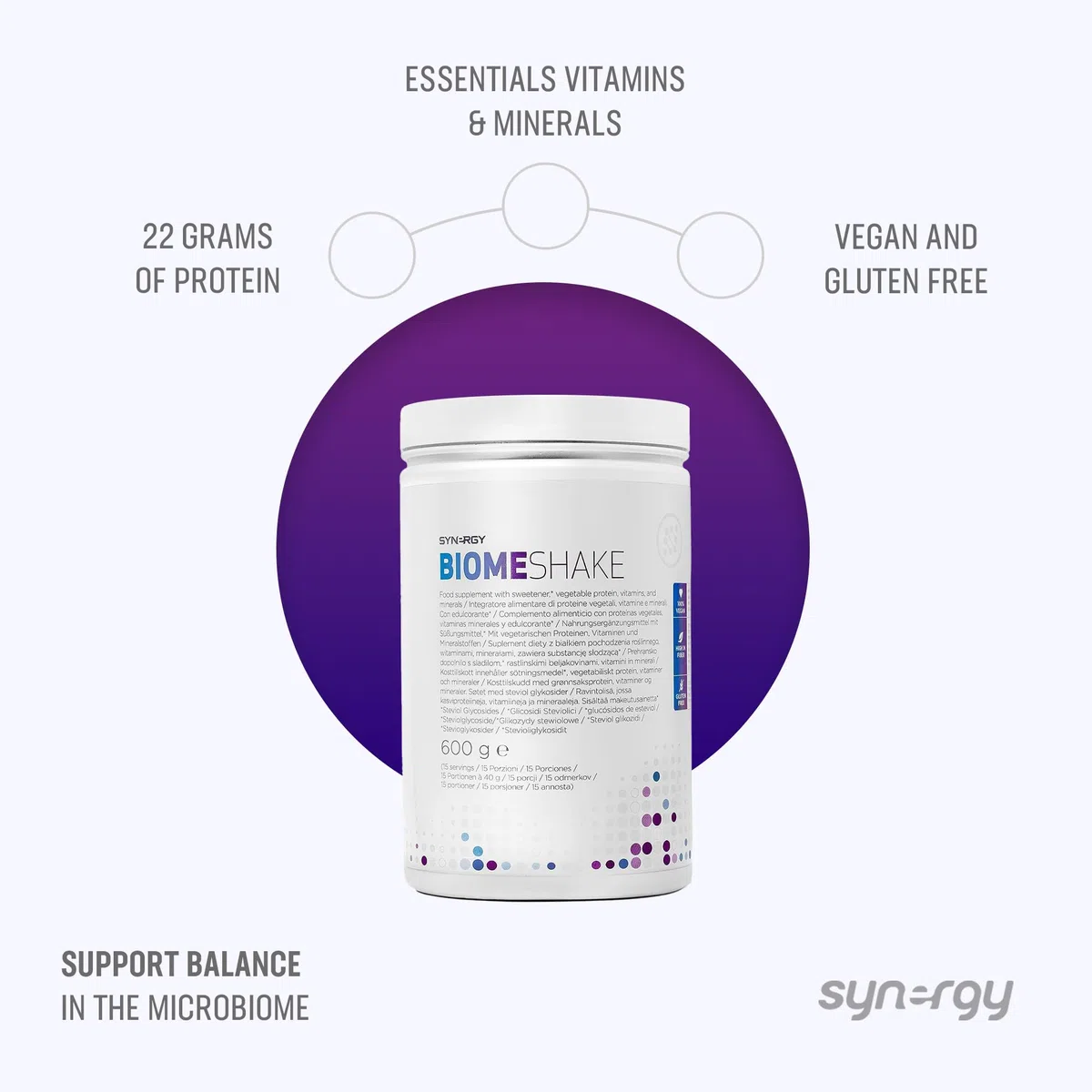 Synergy Worldwide Biome Shake 15 Dosi | Integratore di 22 g proteine in polvere | Ricco di nutrienti, vitamine e minerali | Supporta la salute dell'apparato digerente e il microbioma | Vegan