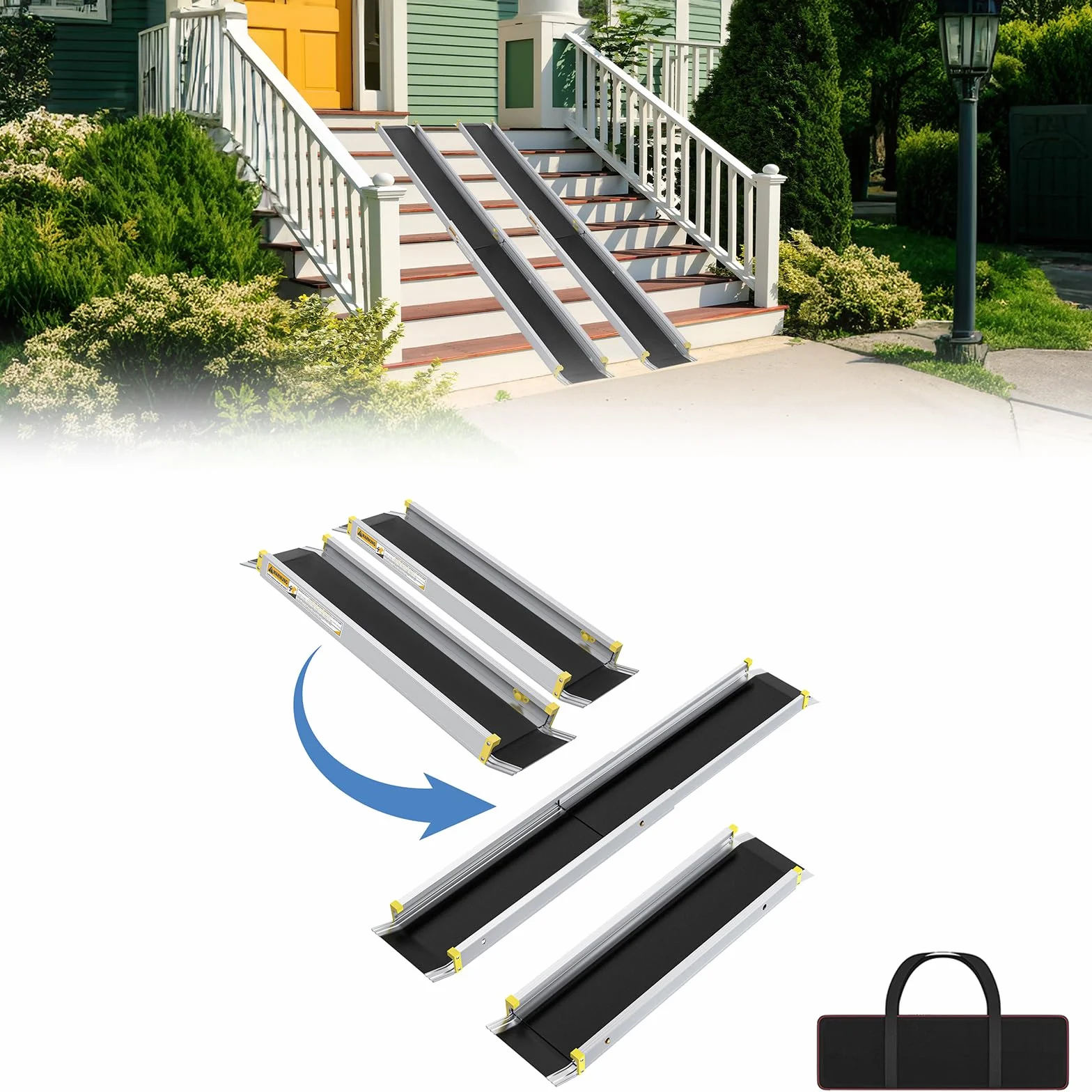UISEBRT 2 x Rampa per sedia a rotelle, telescopica, in alluminio, rampa di carico regolabile, capacità di carico per scale fino a 300 kg (121-183-213 cm)