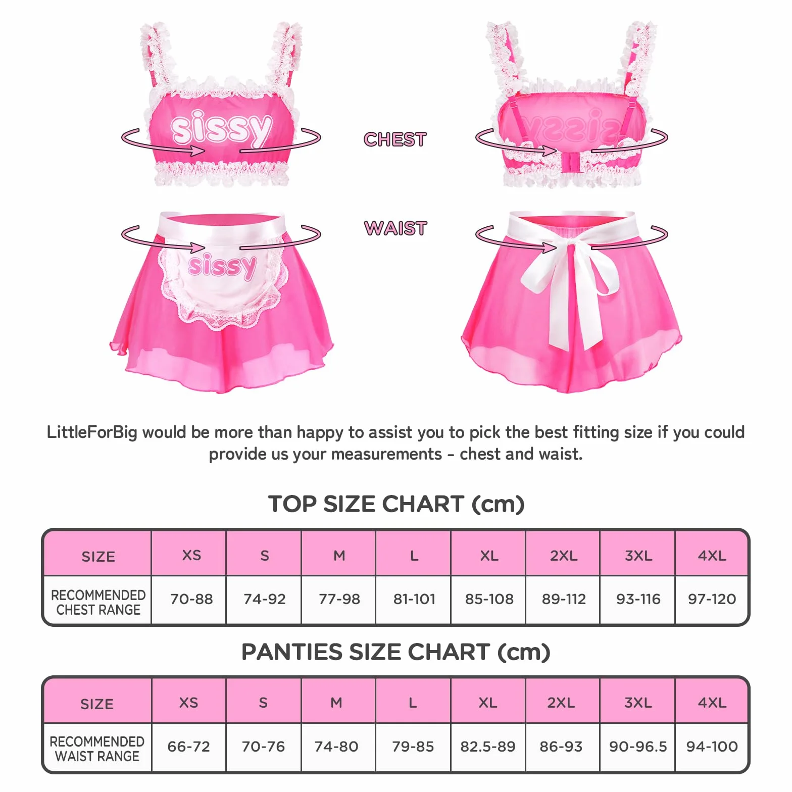 LittleForBig Nastro trasparente Bralette Rocked Panties Set con grembiule rimovibile