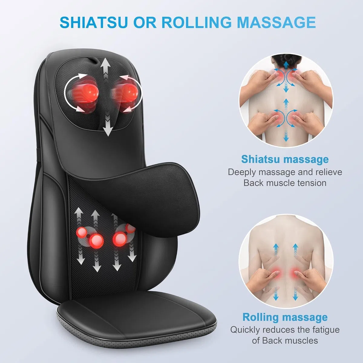 COMFIER Massaggiatore per la schiena shiatsu con calore - Sedia da massaggio per impastare i tessuti profondi, cuscino per sedia da massaggio per schiena completa, massaggiatore per sedia per casa o