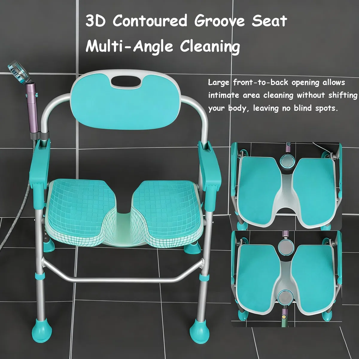 Sedia da Doccia per Anziani, Sedia per Doccia Pieghevole con Design a Scanalatura 3D, Schienale e Braccioli, 5 Altezze Regolabili, Portata Fino a 180 kg, per Anziani e Disabili