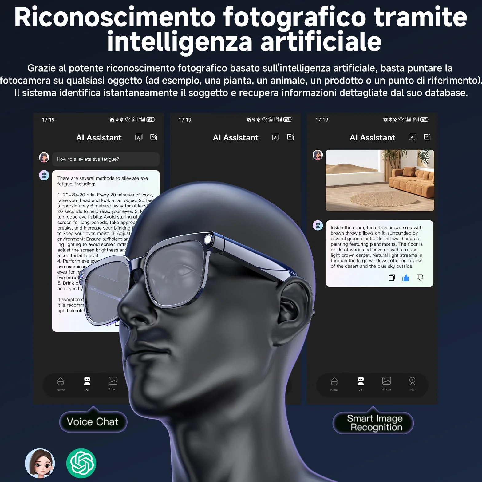 Occhiali Intelligenti AI Smart Glasses 8K Fotocamera 2 Lenti HD 1080p Bluetooth Chiamate Nero