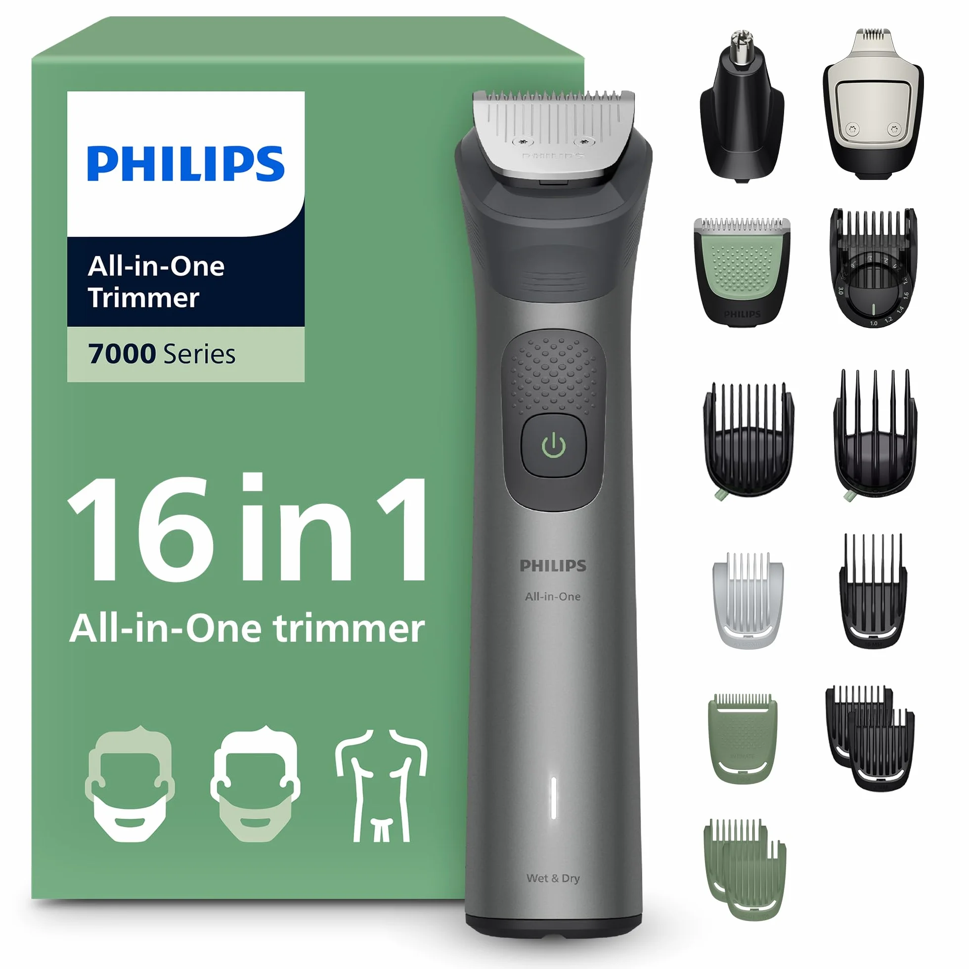 Philips Multigroom Serie 7000 16 w 1 MG7931/15 - Trymer do brody, włosów i ciała, lame metalowe, 21 ustawień długości (0,5-16 mm)