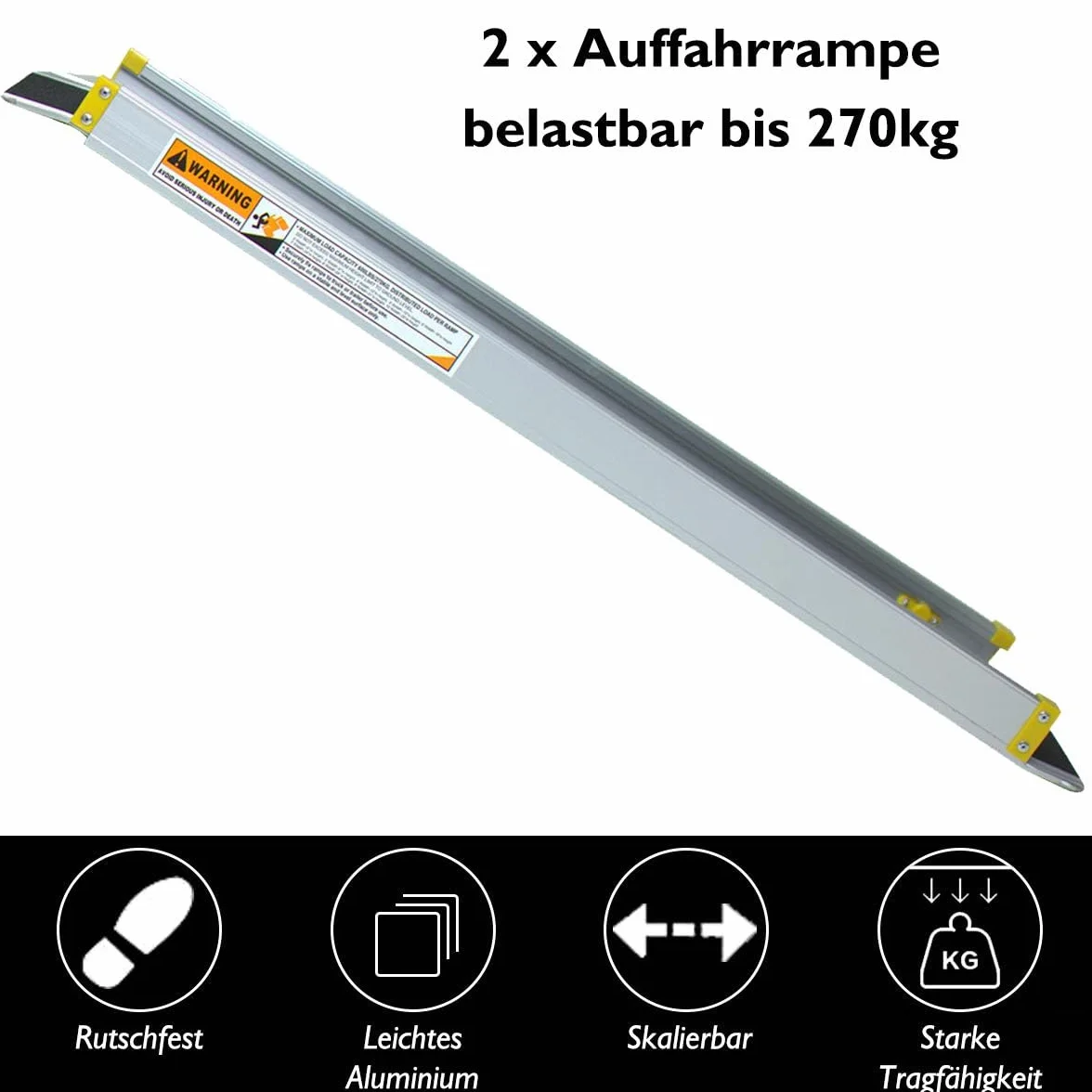 FANTASK 2 rampe in alluminio, 121,5-212,5 cm, rampa per sedia a rotelle con rivestimento antiscivolo, rampa telescopica antiscivolo fino a 270 kg, coppia di rampe telescopiche per sedia a rotelle e