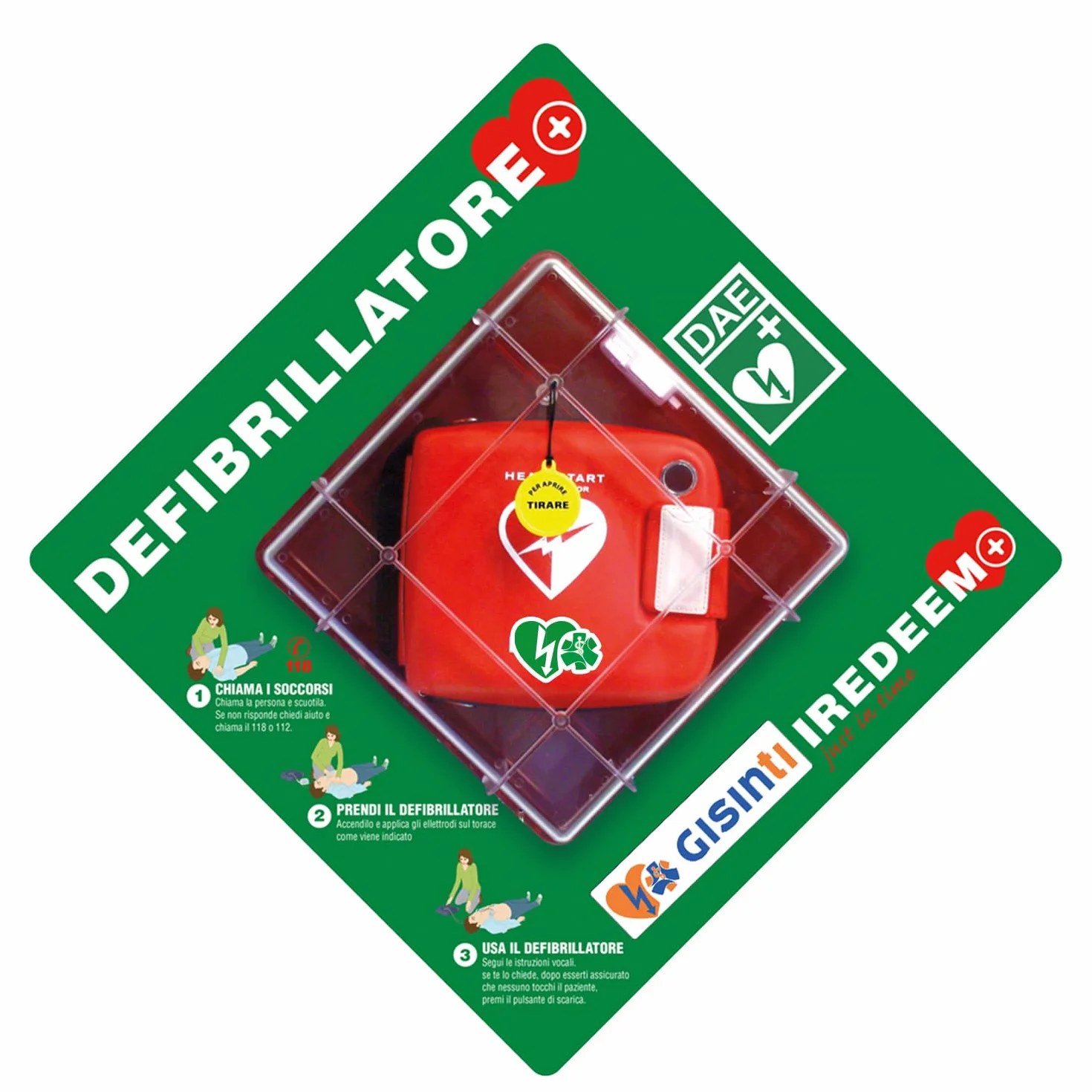 Gisinti Kit Defibrillatore Semiautomatico Philips Frx Con Teca Interno Pannello ABS Portatile Valigetta Batteria Piastre Adulto Pediatriche Garanzia 8 Anni