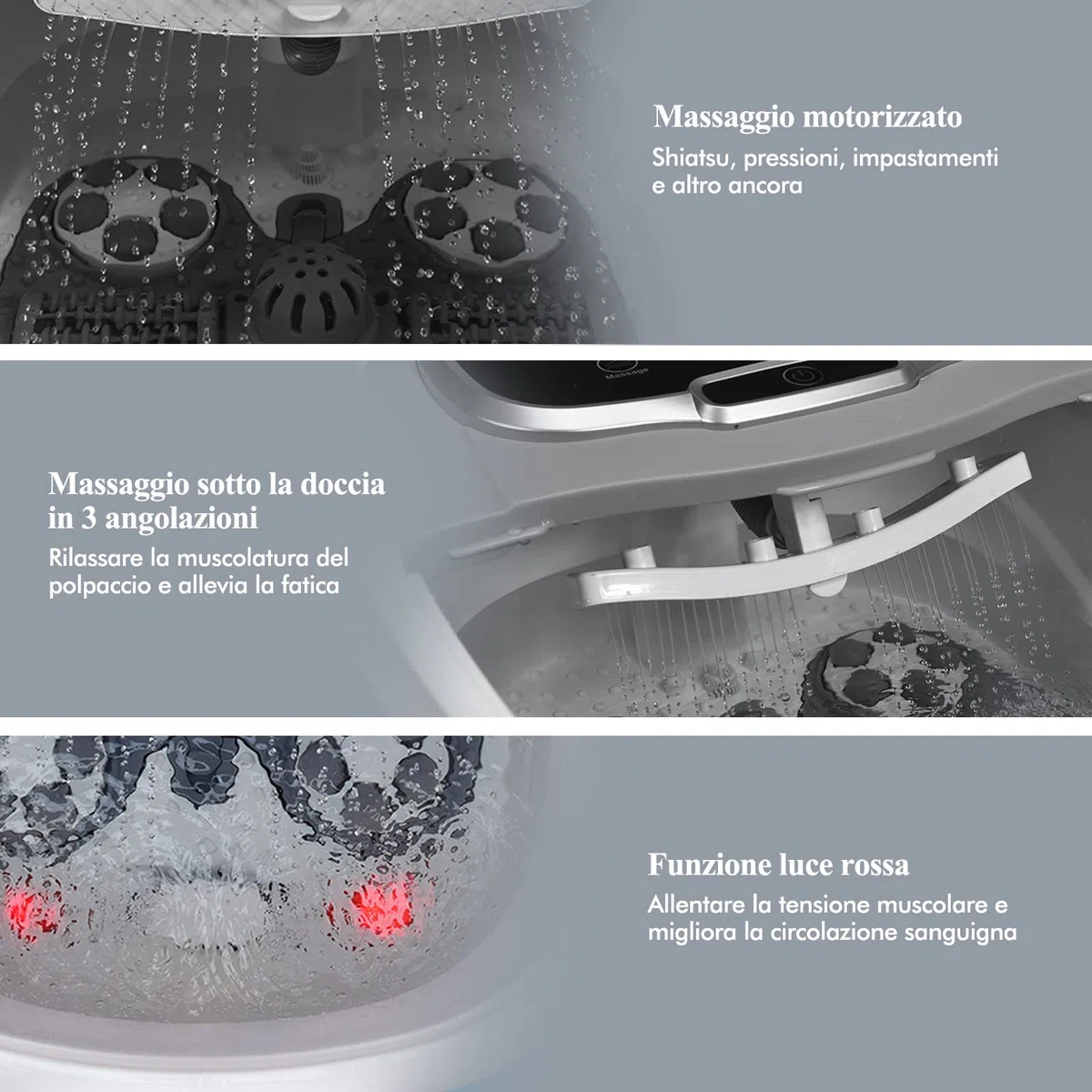 RELAX4LIFE Pediluvio Idromassaggio Elettrico 3 in 1 con Doccia, Riscaldamento Rapido e Mantenimento Temperatura, Sterilizzazione a Infrarossi e Timer 60min, Copertura con Rotelle(Grigio)