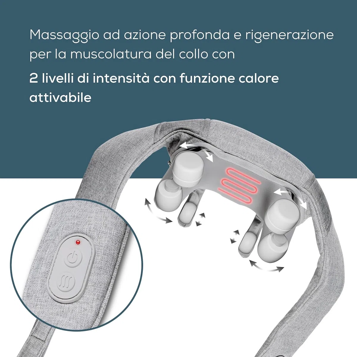 Beurer MG 154 Massaggiatore da Collo Ricaricabile con Funzione Calore, per Spalle e Nuca, Funzionamento Senza Fili fino a 2 Ore, 6 Testine e simulazione manuale, 2 Livelli di Intensità, Lavabile