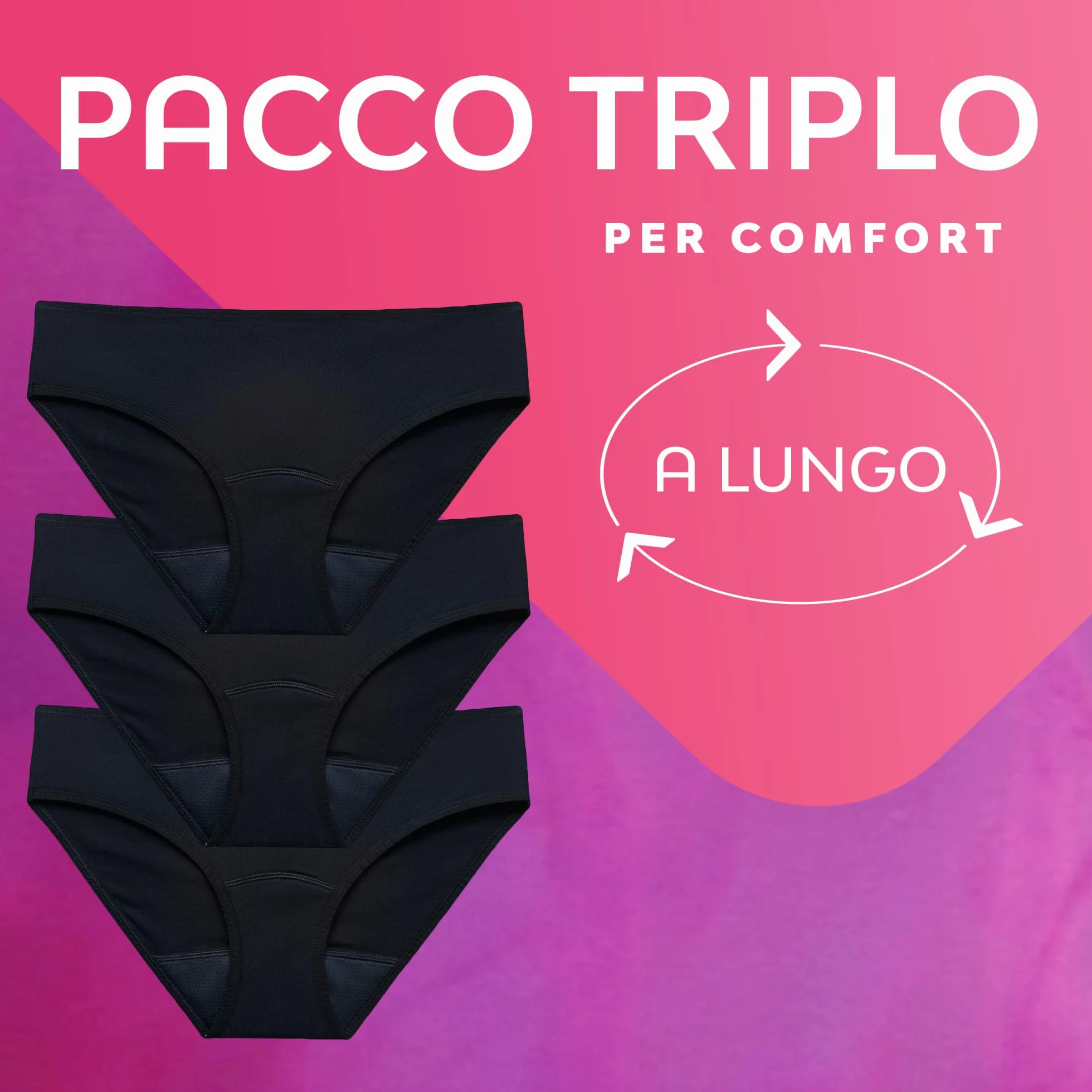 Nuvenia Intimawear Mutandine Mestruali in cotone biologico Lavabili Riutilizzabili Flusso Moderato-Abbondante Nero Taglia M 3 confezioni