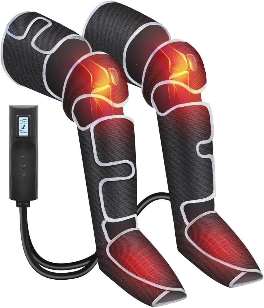 COMFIER Massaggiatore per gambe, a compressione dell'aria, al polpaccio, con calore, regali per uomini, 3 impostazioni di calore e 3 intensità, nero