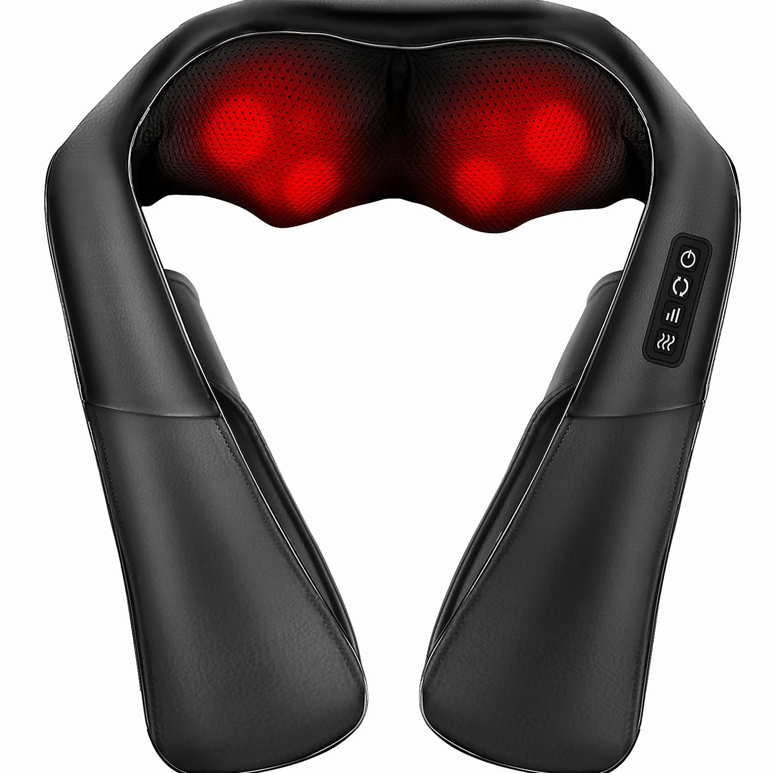 Massaggiatore Shiatsu 4D Collo Schiena Piedi 3 Velocità Riscaldamento Cambio Direzione Nero PU-Leder