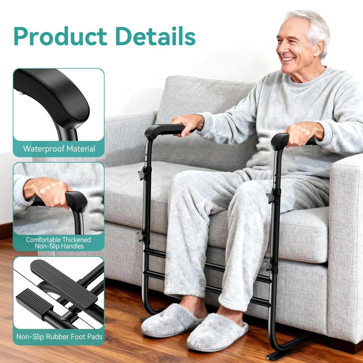 FORTEMOTUS Supporto per divano, supporto per anziani, aiuto per la mobilità con manico regolabile in altezza e larghezza, piedini antiscivolo, corrimano per pazienti e persone, portata fino a 136 kg
