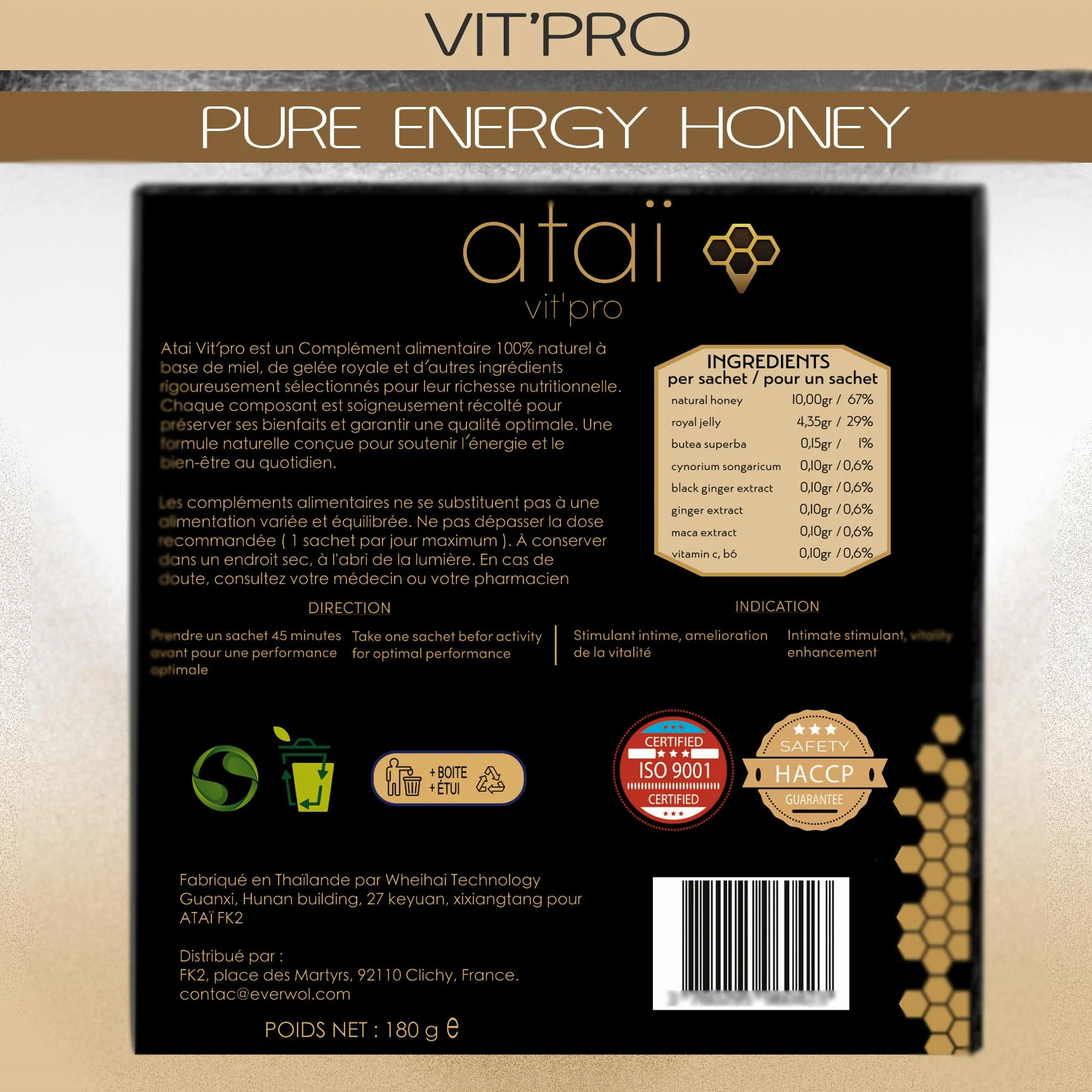 Miele afrodisiaco e stimolante - Booster di energia - Elisir per uomo - 12 bustine 15 g