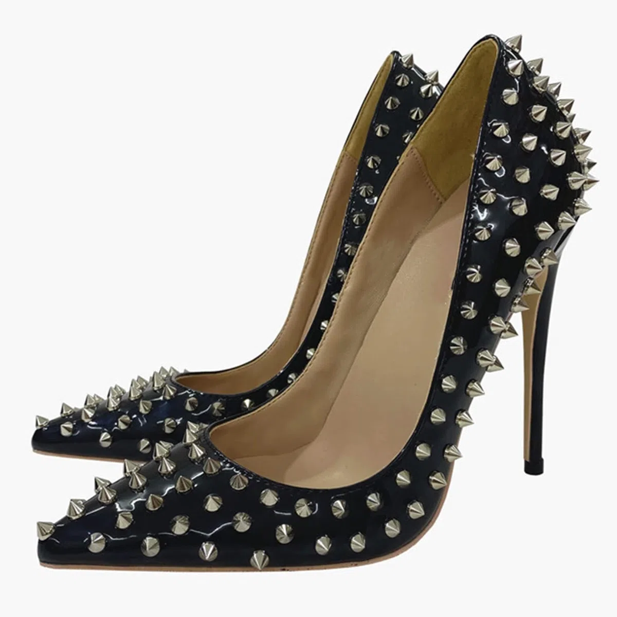 Tacchi alti a punta borchiati da donna con tacco a spillo da 4,7 pollici borchiati slip on abito da sposa scarpe da sera pelle/Black/39EU