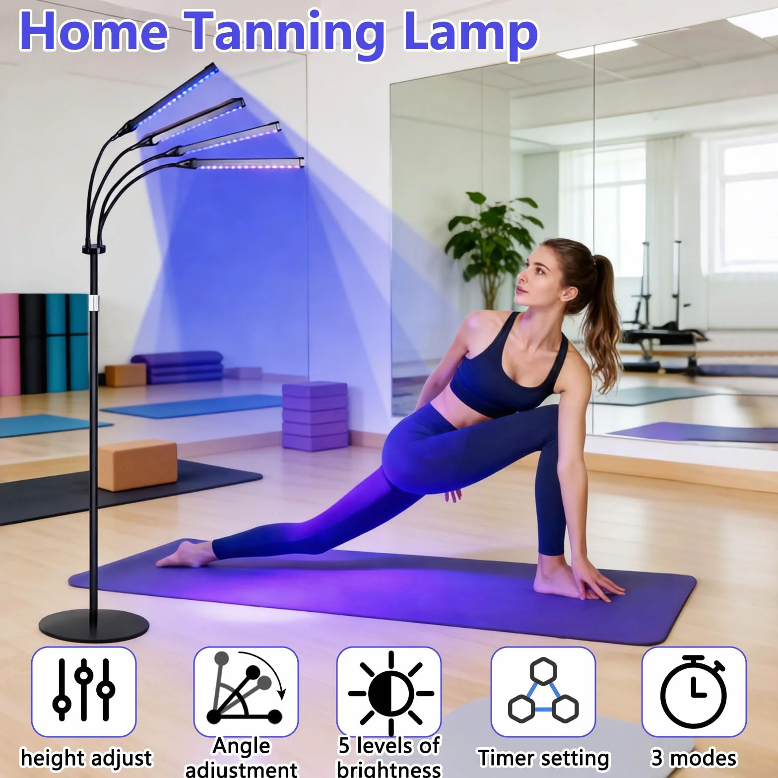Solarium per la casa 420 LED 660 nm 850 nm 4 teste regolabili 3 modalità 5 livelli lampada abbronzante viso corpo