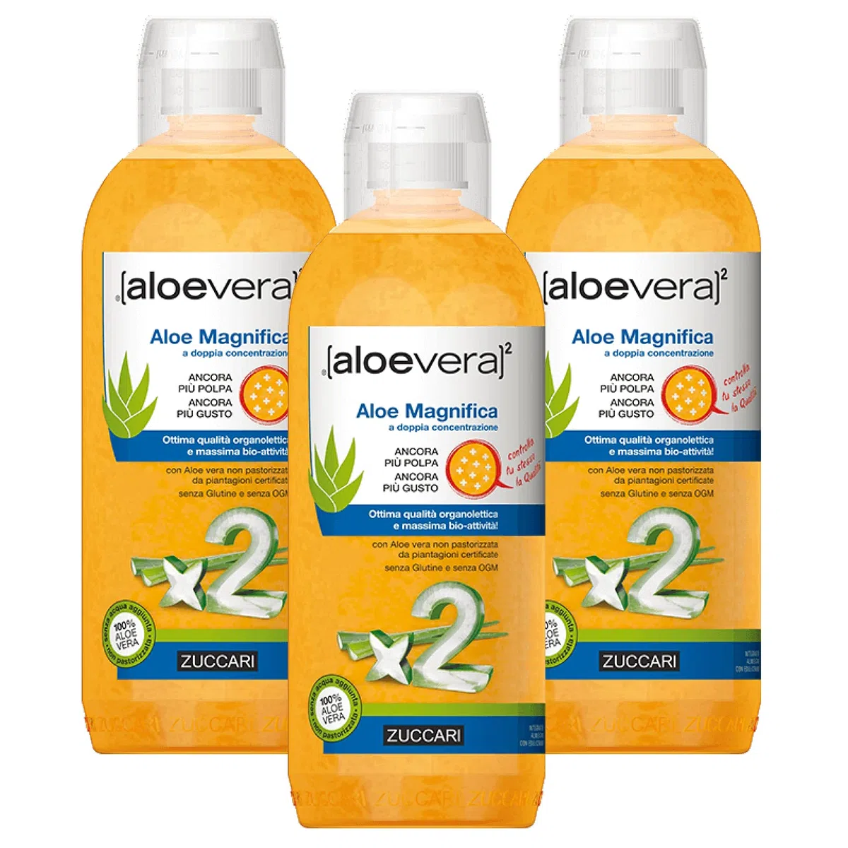 3x Zuccari Aloe Vera2 Succo Puro Aloe Magnifica, Doppia Concentrazione - 3 x 1000 ml
