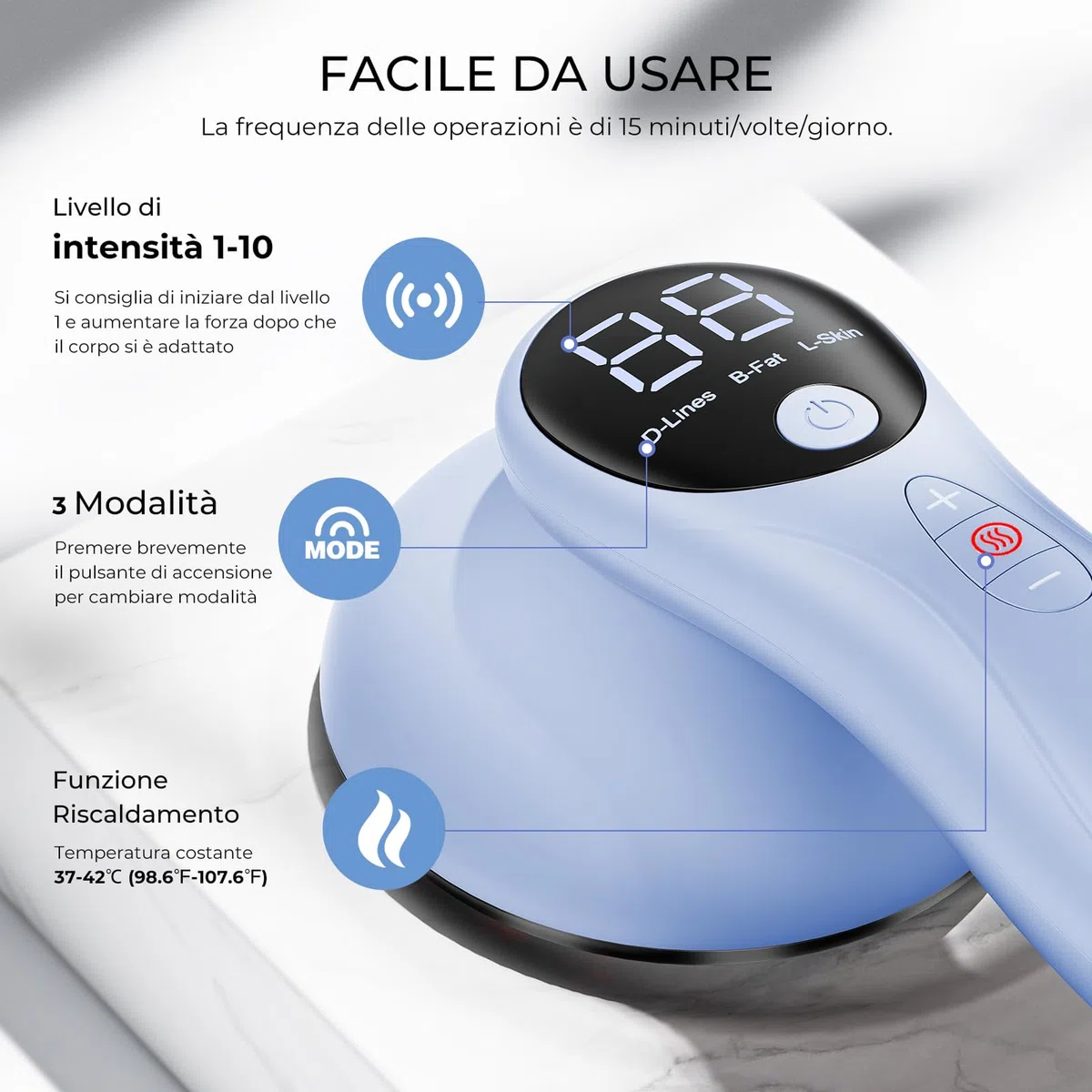 Massaggiatore Anticellulite Professionale, Efficacia Clinicamente Testata, Massaggiatore Anticellulite Elettrico Senza Fili per Pancia, Vita, Braccia, Gambe, Glutei (Blu)