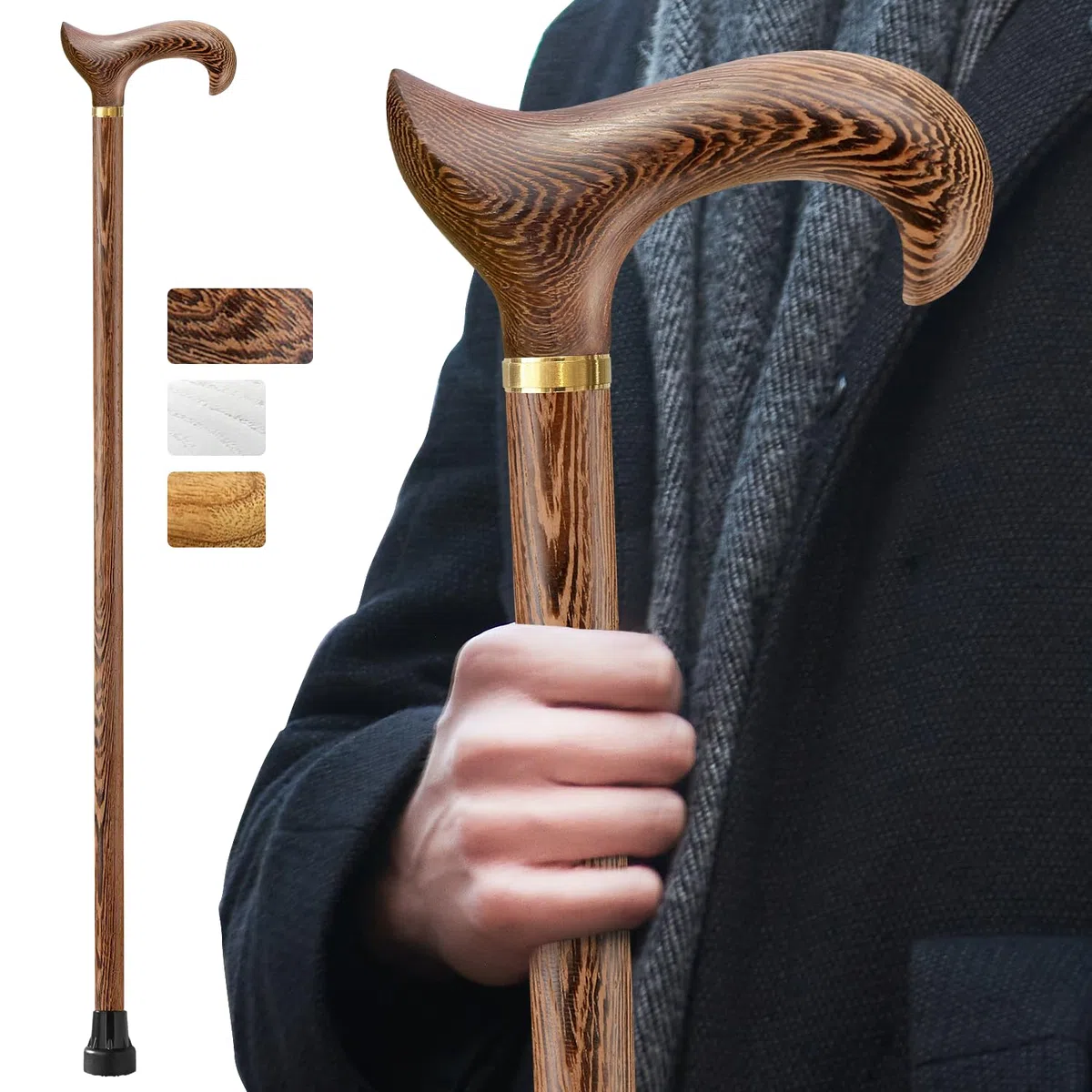 Bastone da passeggio fatto a mano, in legno da uomo e da donna, con portata di 226 kg, per anziani, ergonomici Derby-high-end, in legno massello naturale, adatto per regali