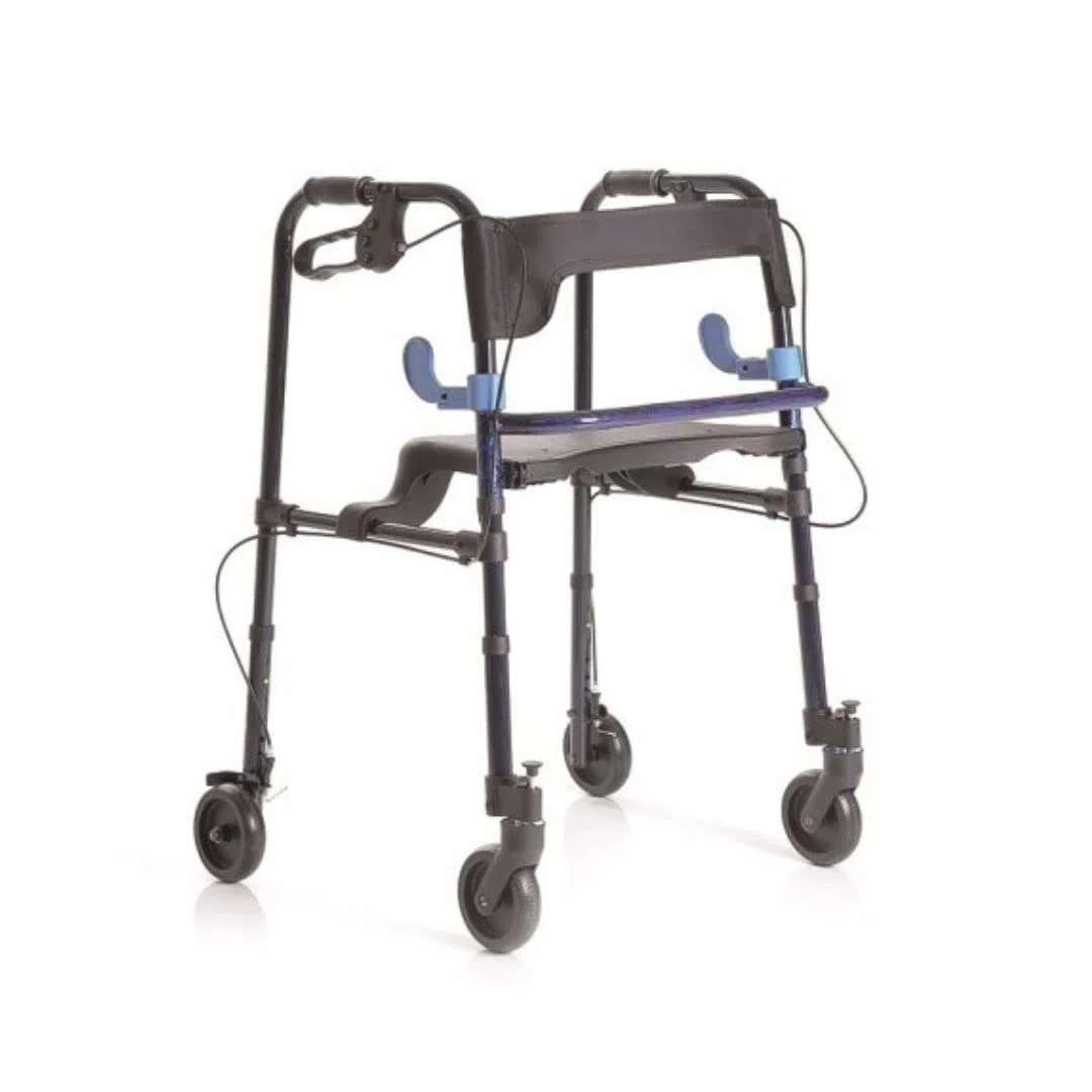 Rollator pieghevole in alluminio verniciato con 2 leve 2 ruote piroettanti con blocco 2 ruote fisse con freni Art. RP751