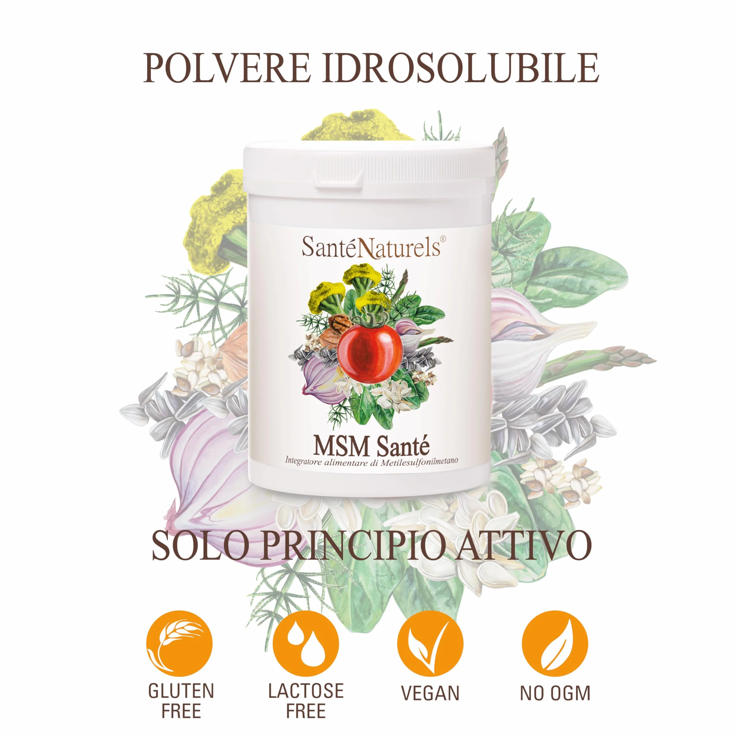 MSM Santè Metilsulfonilmetano Puro 99,9% 500 g Polvere Supporto Articolazioni Ossa Unghie Muscoli Capelli