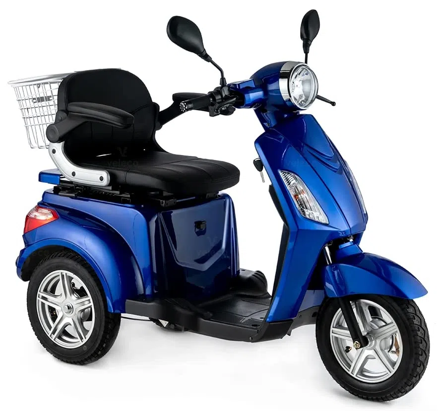 VELECO ZT15 - Scooter Disabili a 3 ruote - Completamente assemblato e pronto all'uso - Freno elettromagnetico automatico - Tachimetro a LED (BLU)