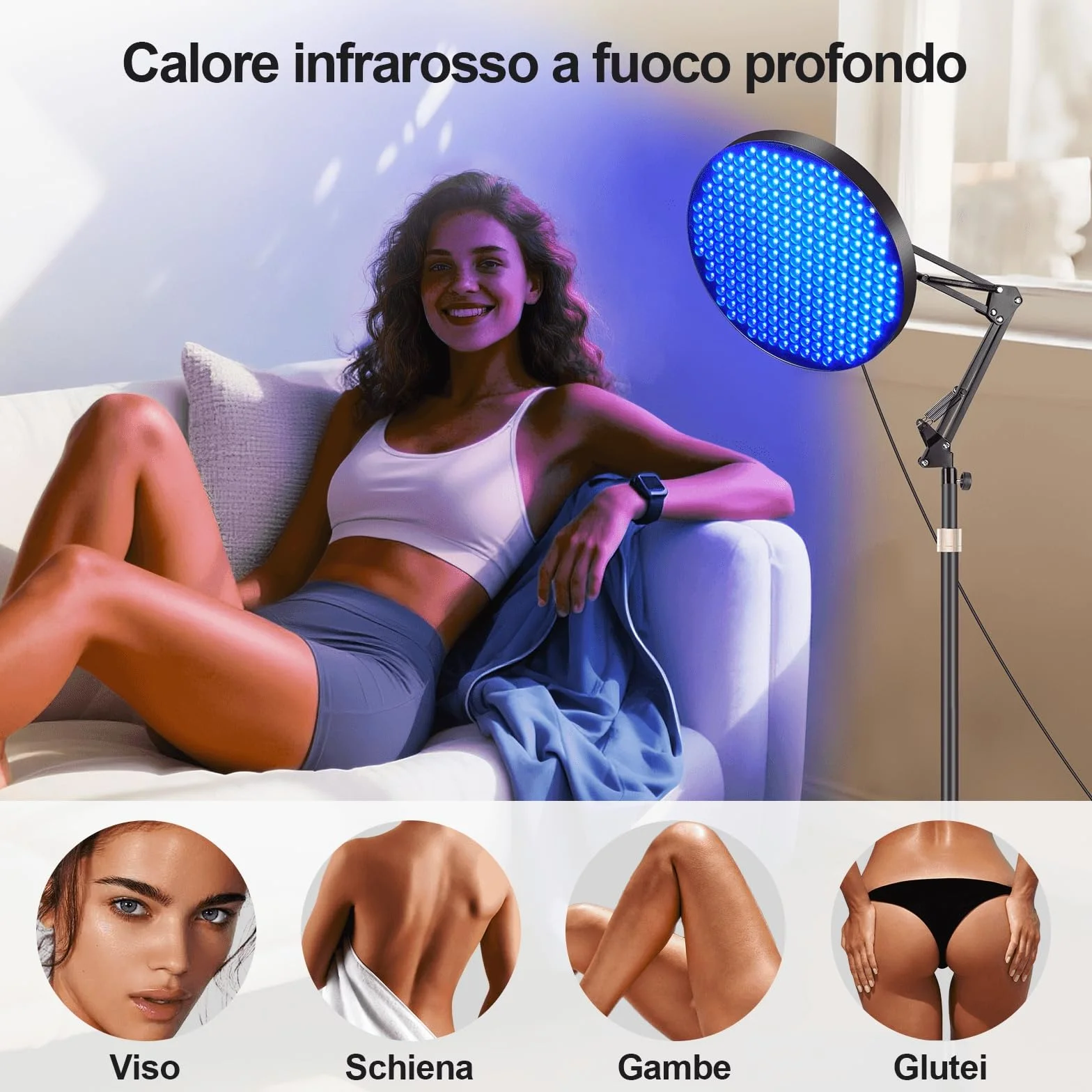 Lampada Abbronzante Viso Casa 50W Solarium 250 LED Con Supporto Regolabile Occhiali (Blu)