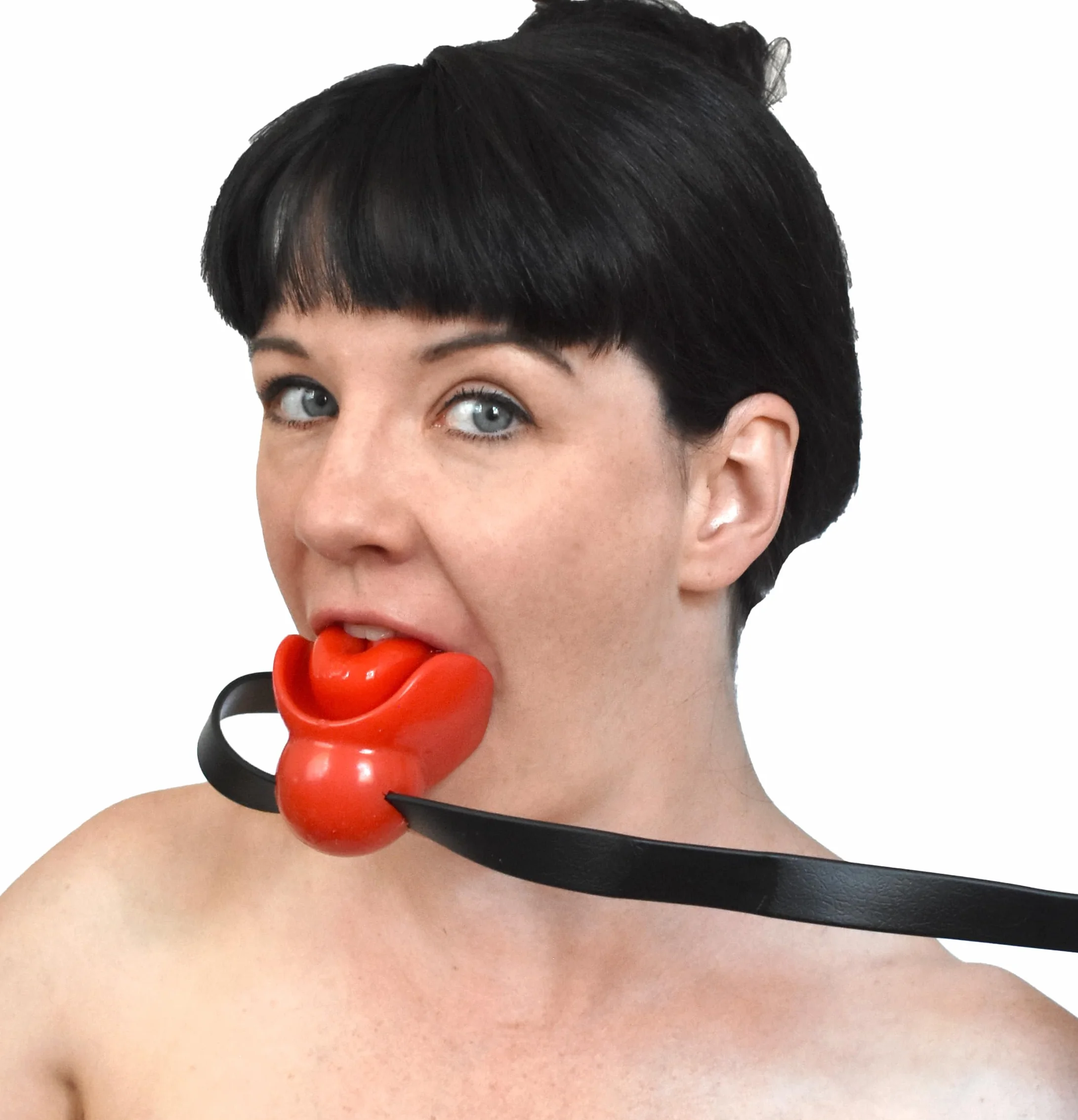 Bavaglio in silicone SM BDSM con fissaggio della lingua